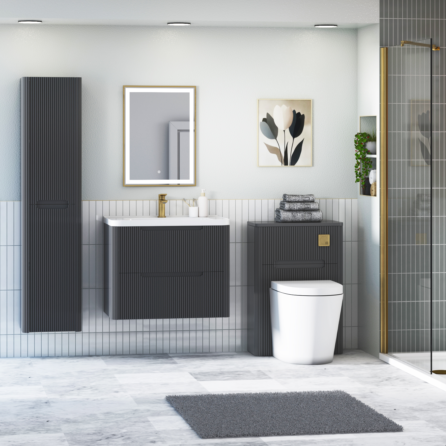 Avenza 600/700/800mm Matt Obsidian Black 2 Drawer Wall Hung Vanity Unit with Ceramic Basin