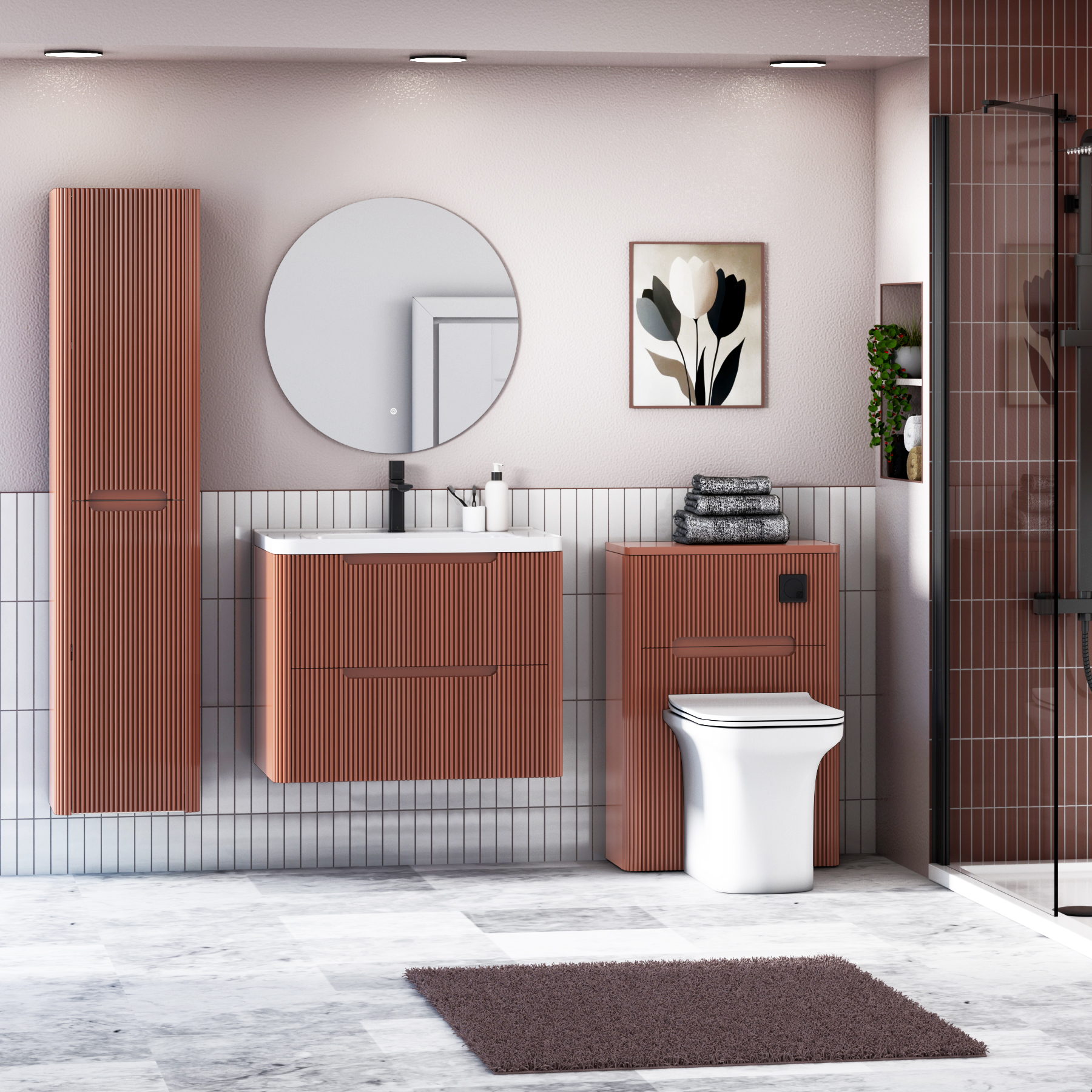 Avenza 600/700/800mm Terracotta Clay 2 Drawer Wall Hung Vanity Unit with Ceramic Basin