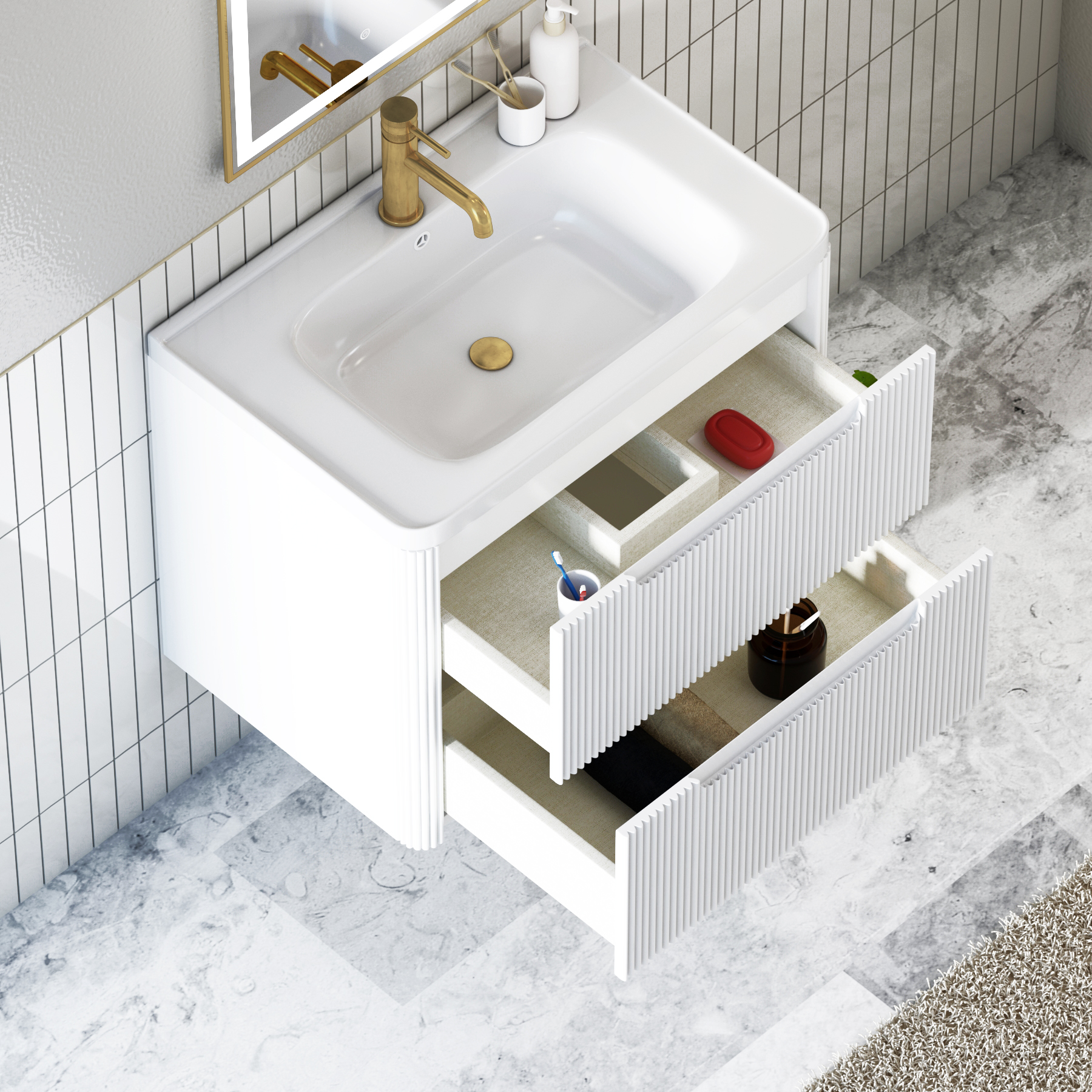 Avenza 600/700/800mm Matt White 2 Drawer Wall Hung Vanity Unit with Ceramic Basin