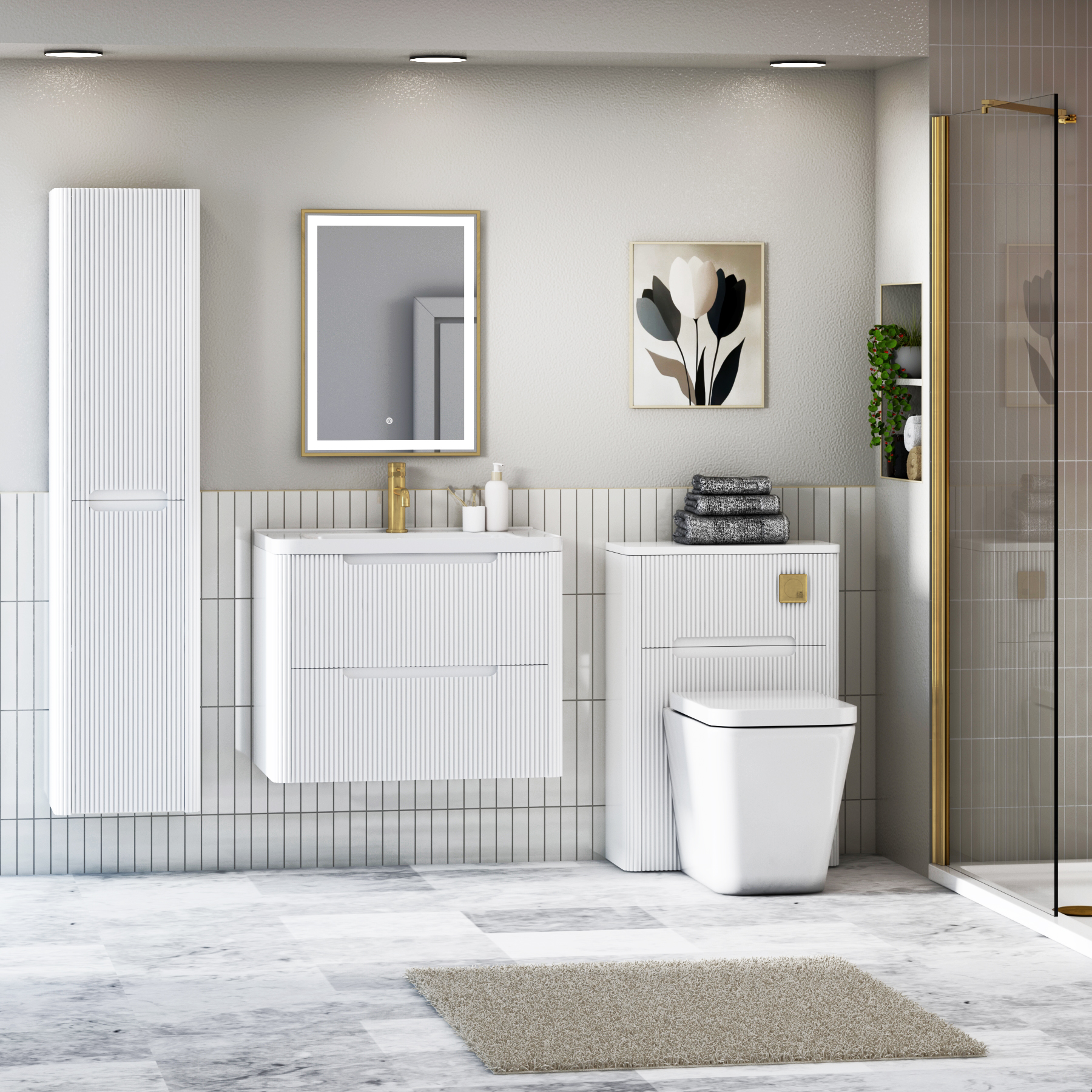 Avenza 600/700/800mm Matt White 2 Drawer Wall Hung Vanity Unit with Ceramic Basin