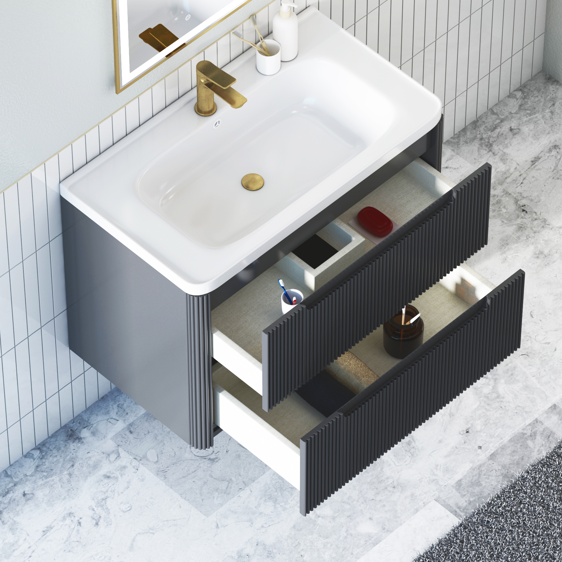 Avenza 600/700/800mm Matt Obsidian Black Wall Hung Vanity Unit 2 Drawer with Optional Basin