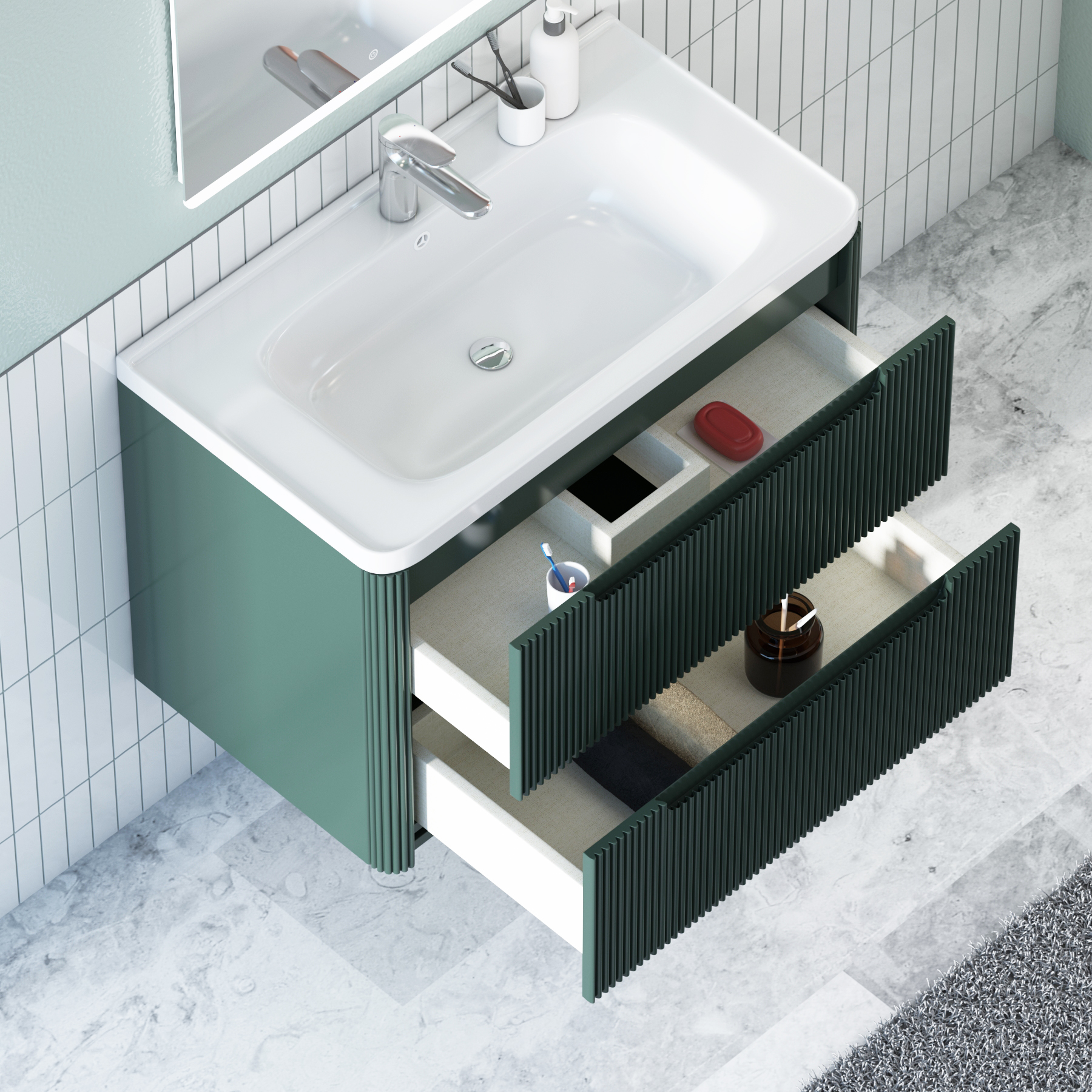 Avenza 600/700/800mm Deep Moss Green Wall Hung Vanity Unit 2 Drawer with Optional Basin