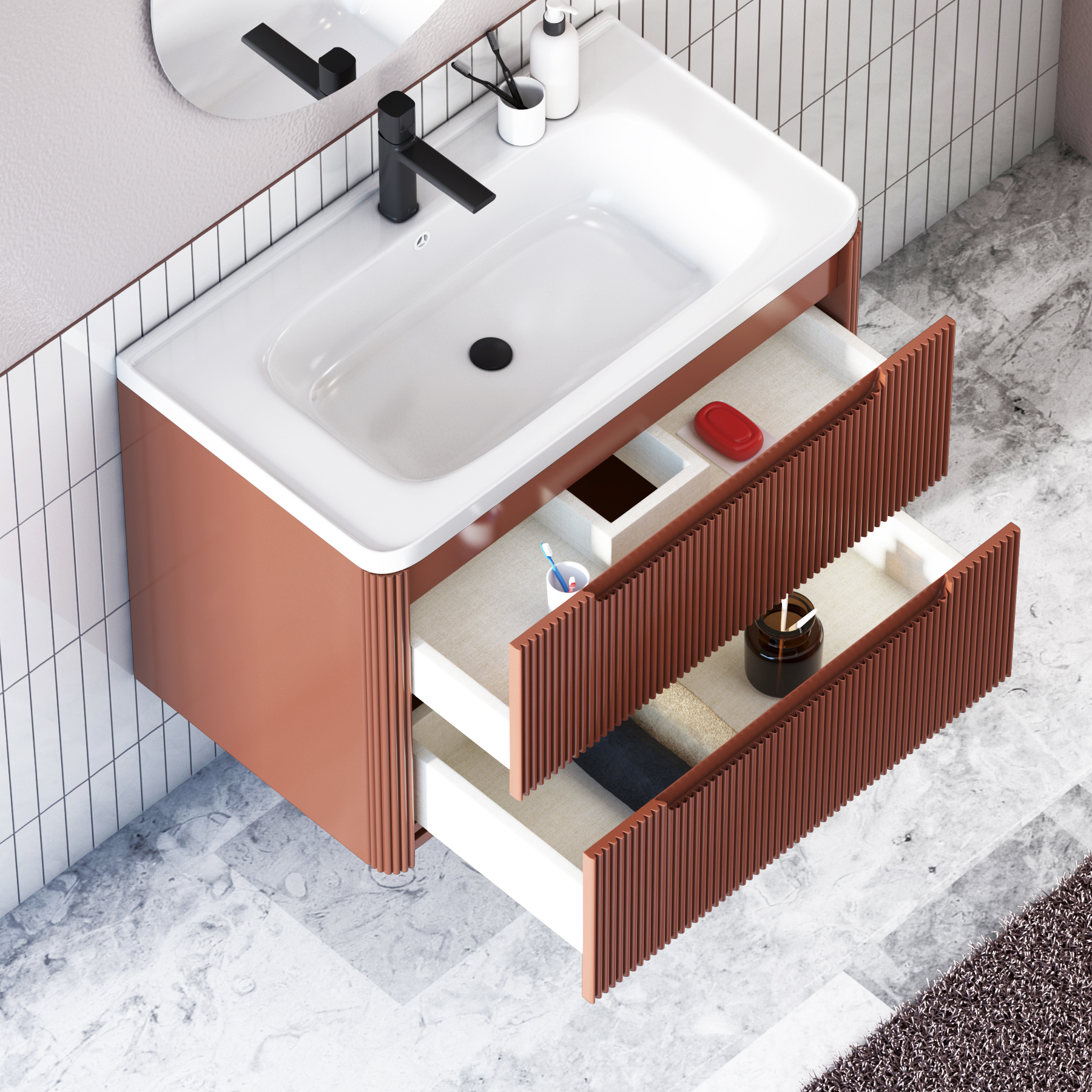 Avenza 600/700/800mm Terracotta Clay Wall Hung Vanity Unit 2 Drawer with Optional Basin