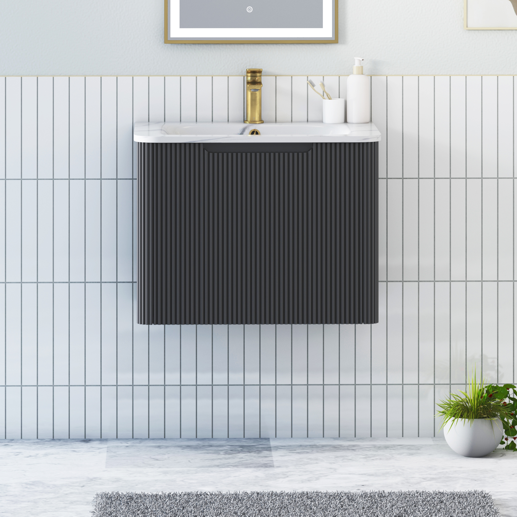 Avenza 600mm Matt Obsidian Black Wall Hung Vanity Unit 1 Drawer with Optional Basin