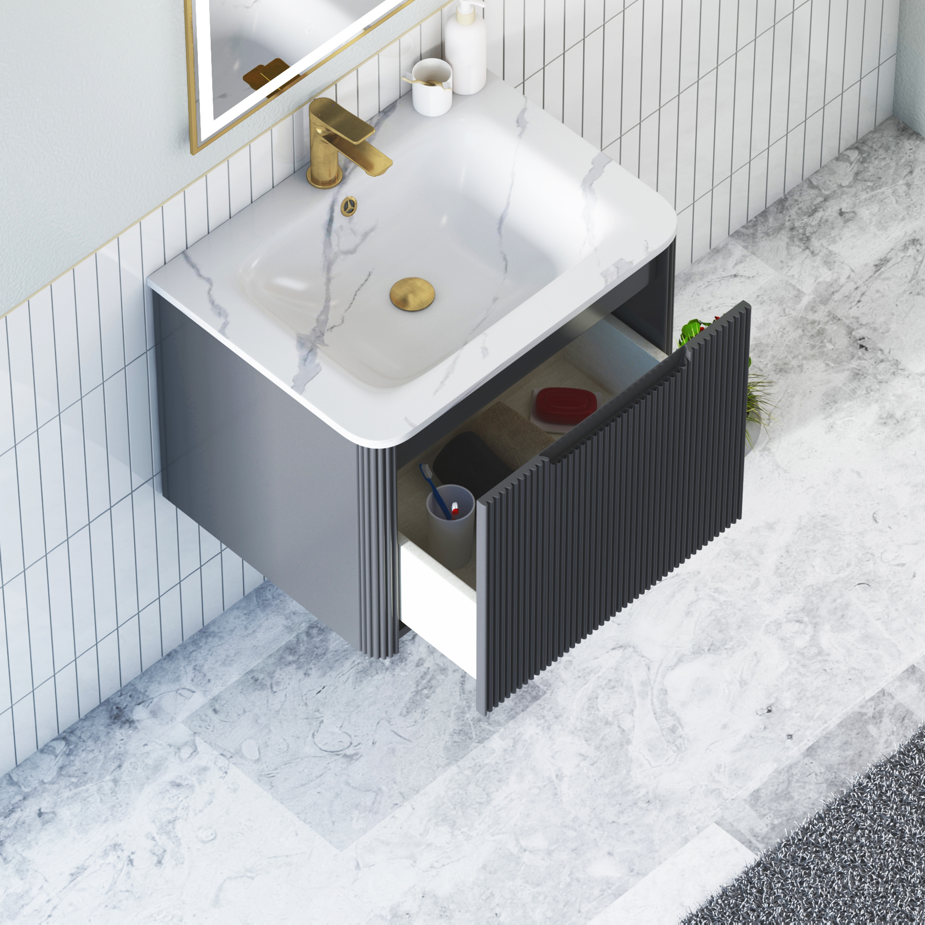 Avenza 600mm Matt Obsidian Black Wall Hung Vanity Unit 1 Drawer with Optional Basin
