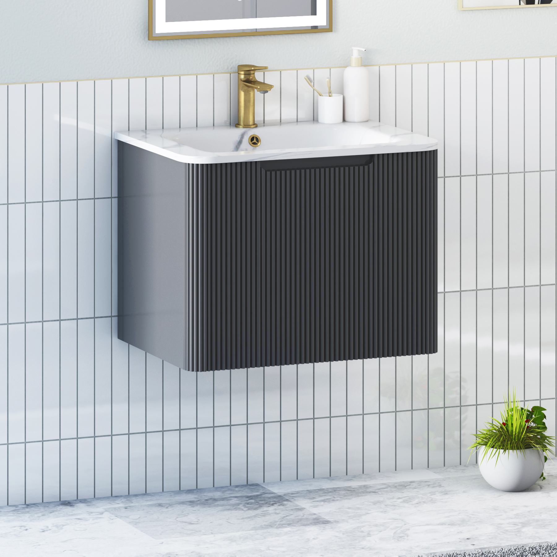 Avenza 600mm Matt Obsidian Black Wall Hung Vanity Unit 1 Drawer with Optional Basin