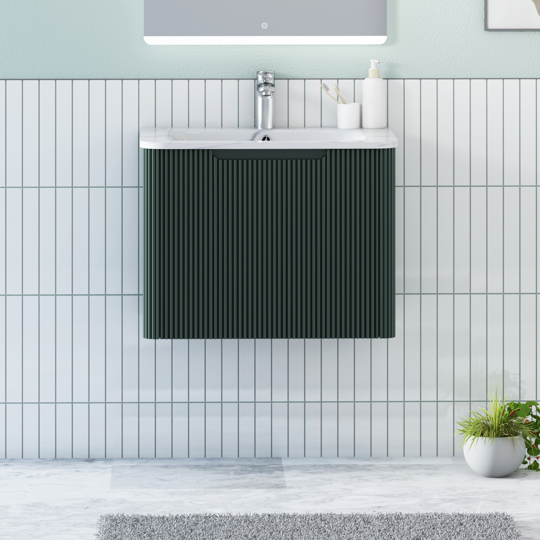 Avenza 600mm Deep Moss Green Wall Hung Vanity Unit 1 Drawer with Optional Basin