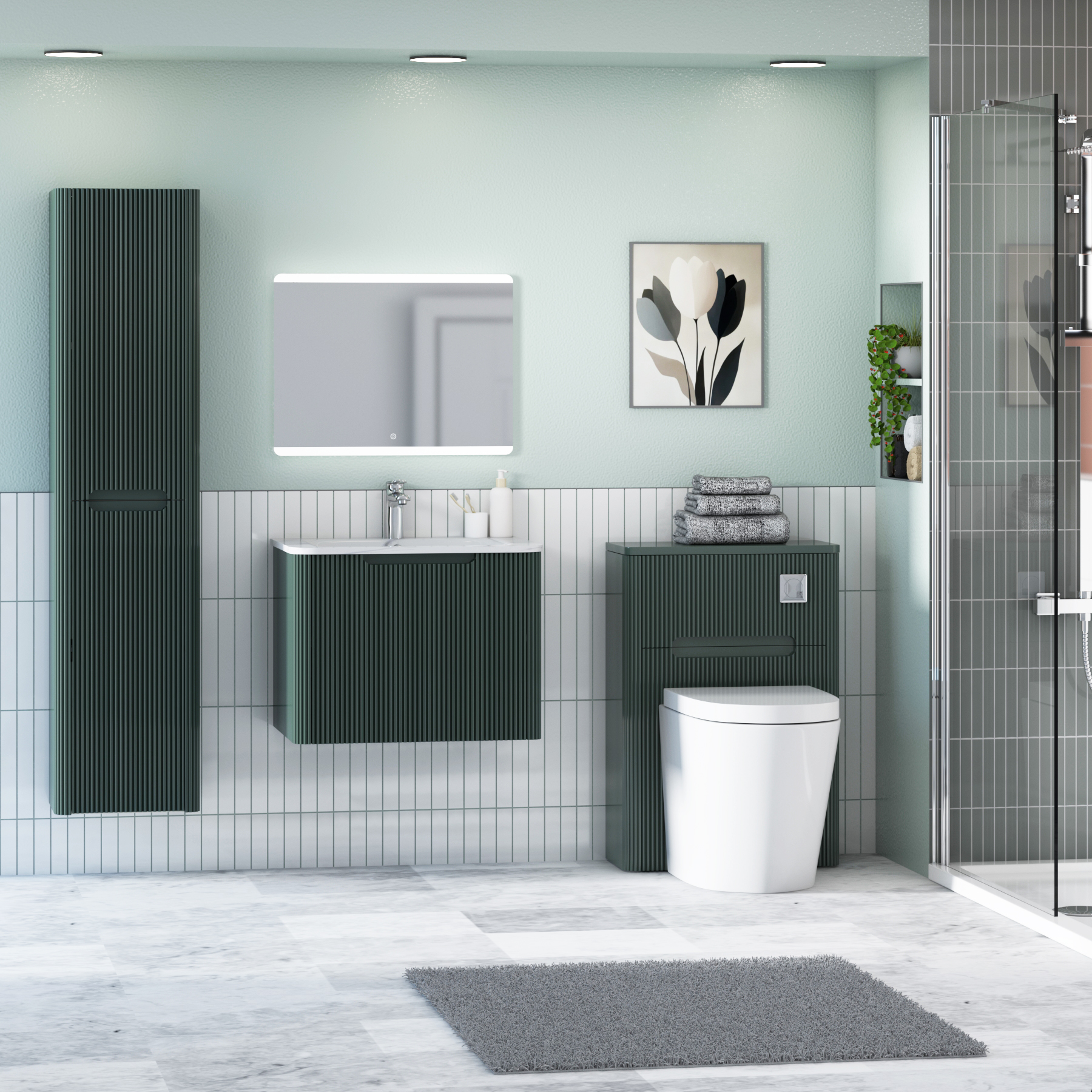 Avenza 600mm Deep Moss Green Wall Hung Vanity Unit 1 Drawer with Optional Basin