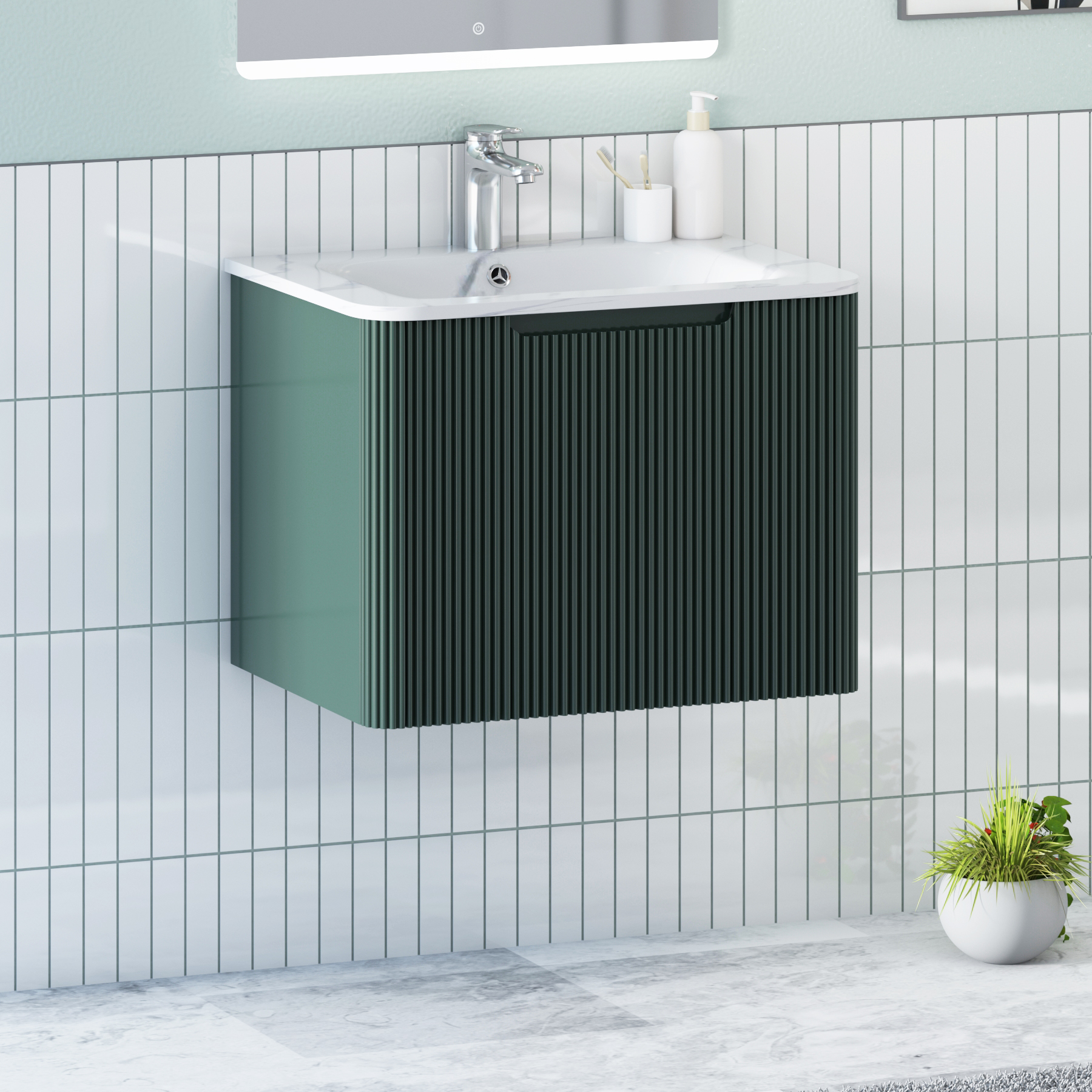 Avenza 600mm Deep Moss Green Wall Hung Vanity Unit 1 Drawer with Optional Basin