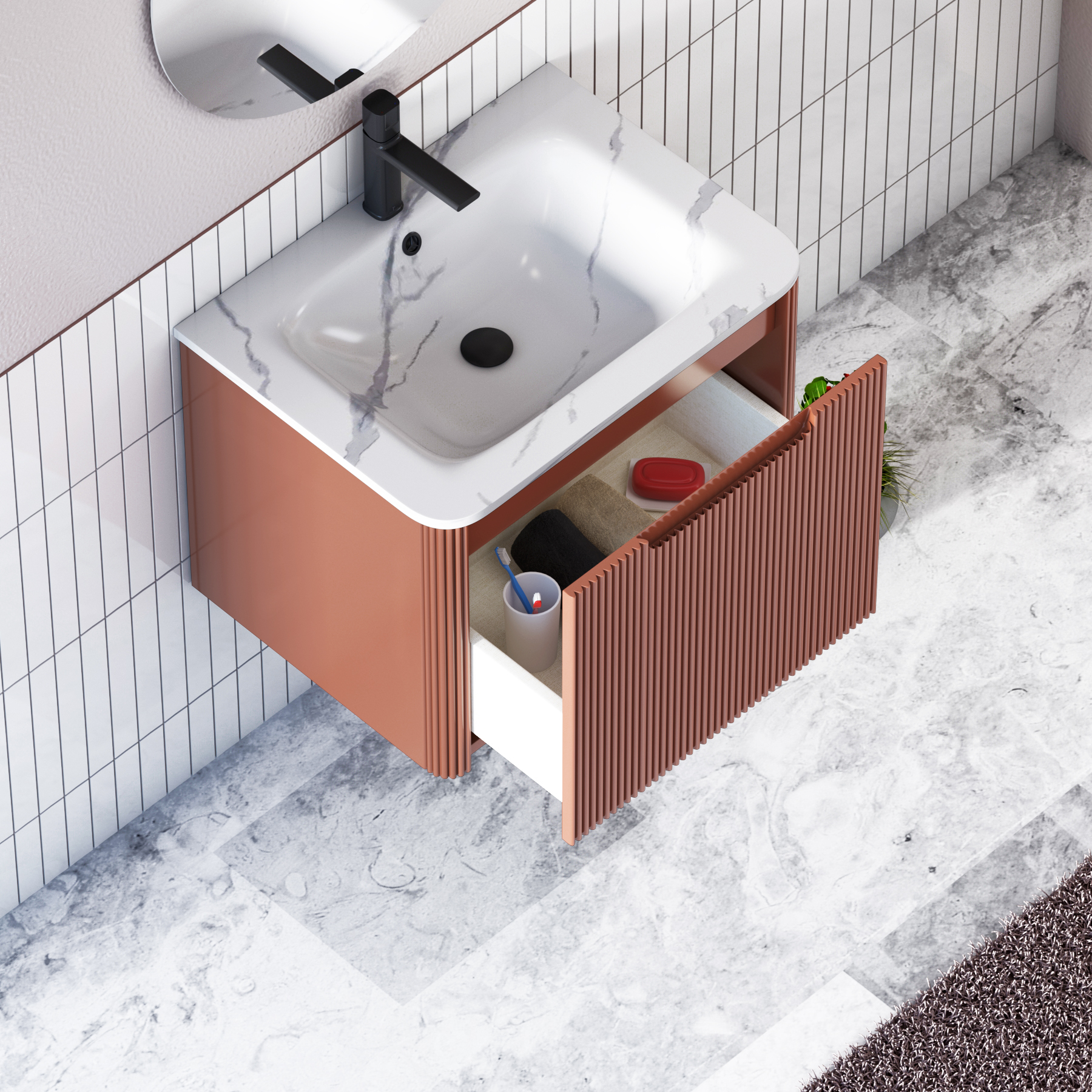 Avenza 600mm Terracotta Clay Wall Hung Vanity Unit 1 Drawer with Optional Basin