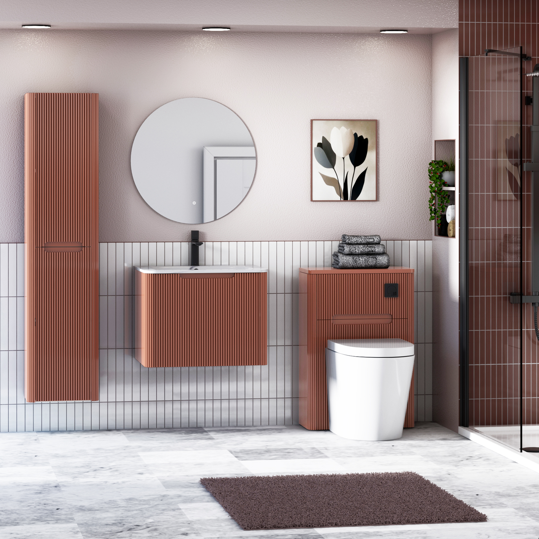 Avenza 600mm Terracotta Clay Wall Hung Vanity Unit 1 Drawer with Optional Basin