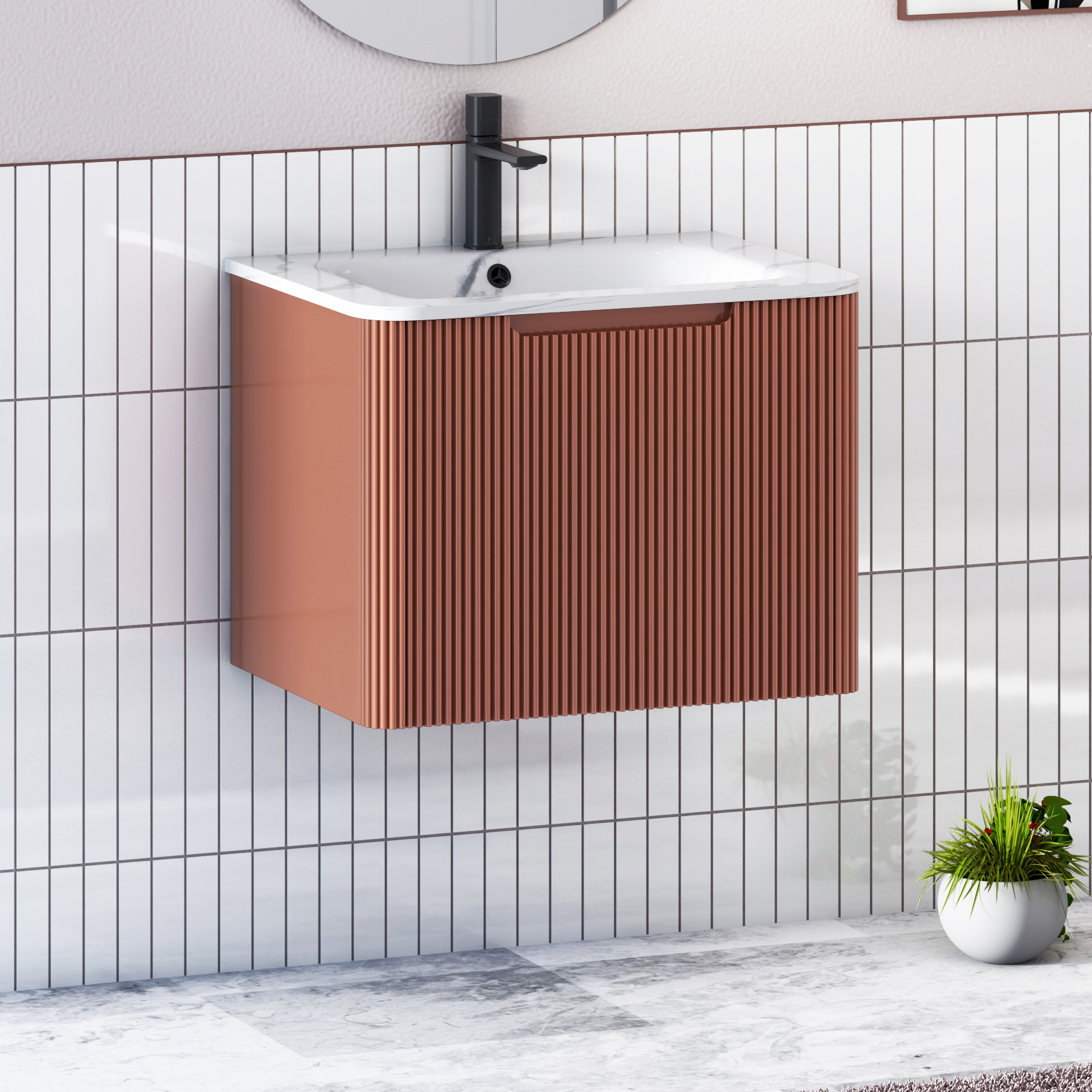 Avenza 600mm Terracotta Clay Wall Hung Vanity Unit 1 Drawer with Optional Basin