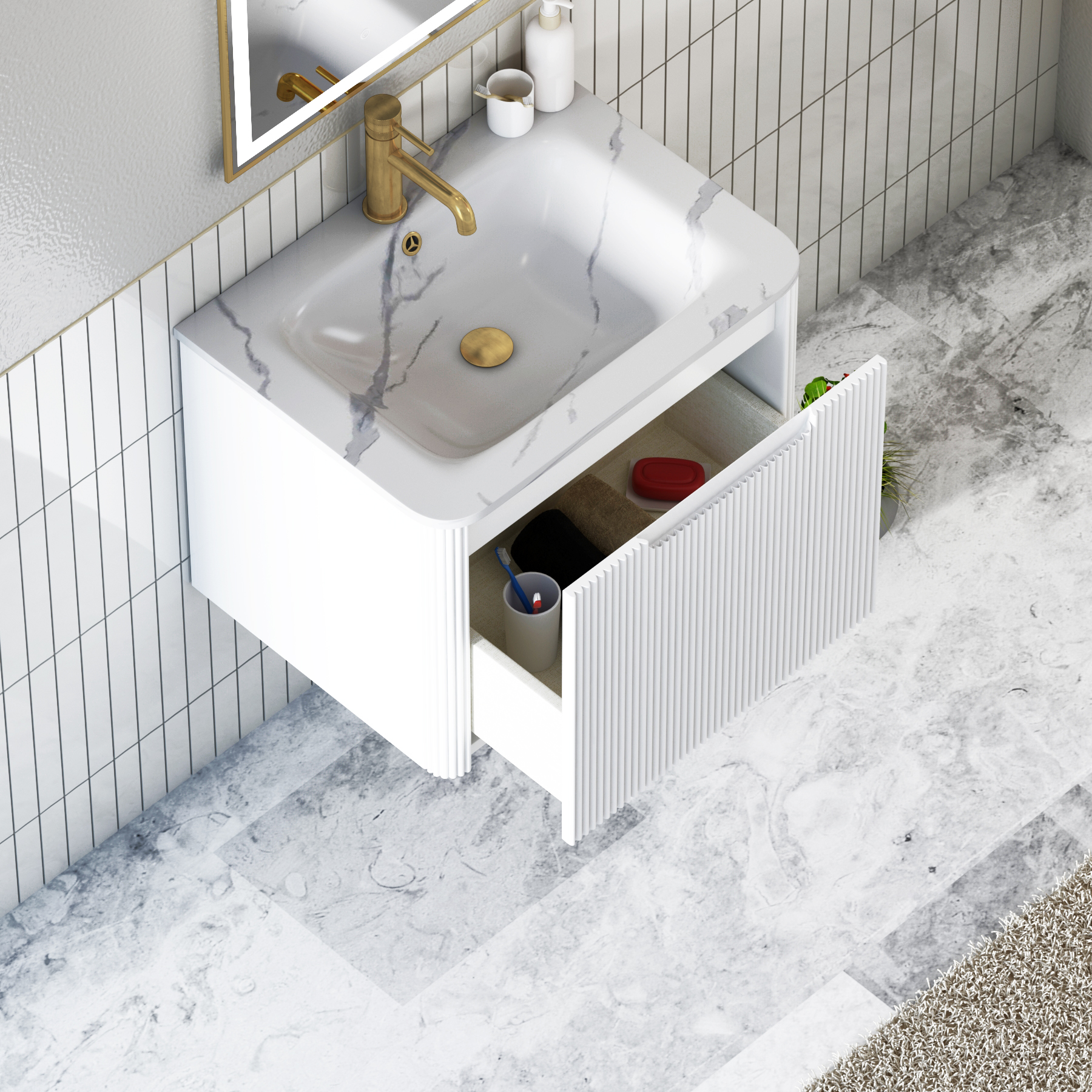Avenza 600mm Matt White Wall Hung Vanity Unit 1 Drawer with Optional Basin