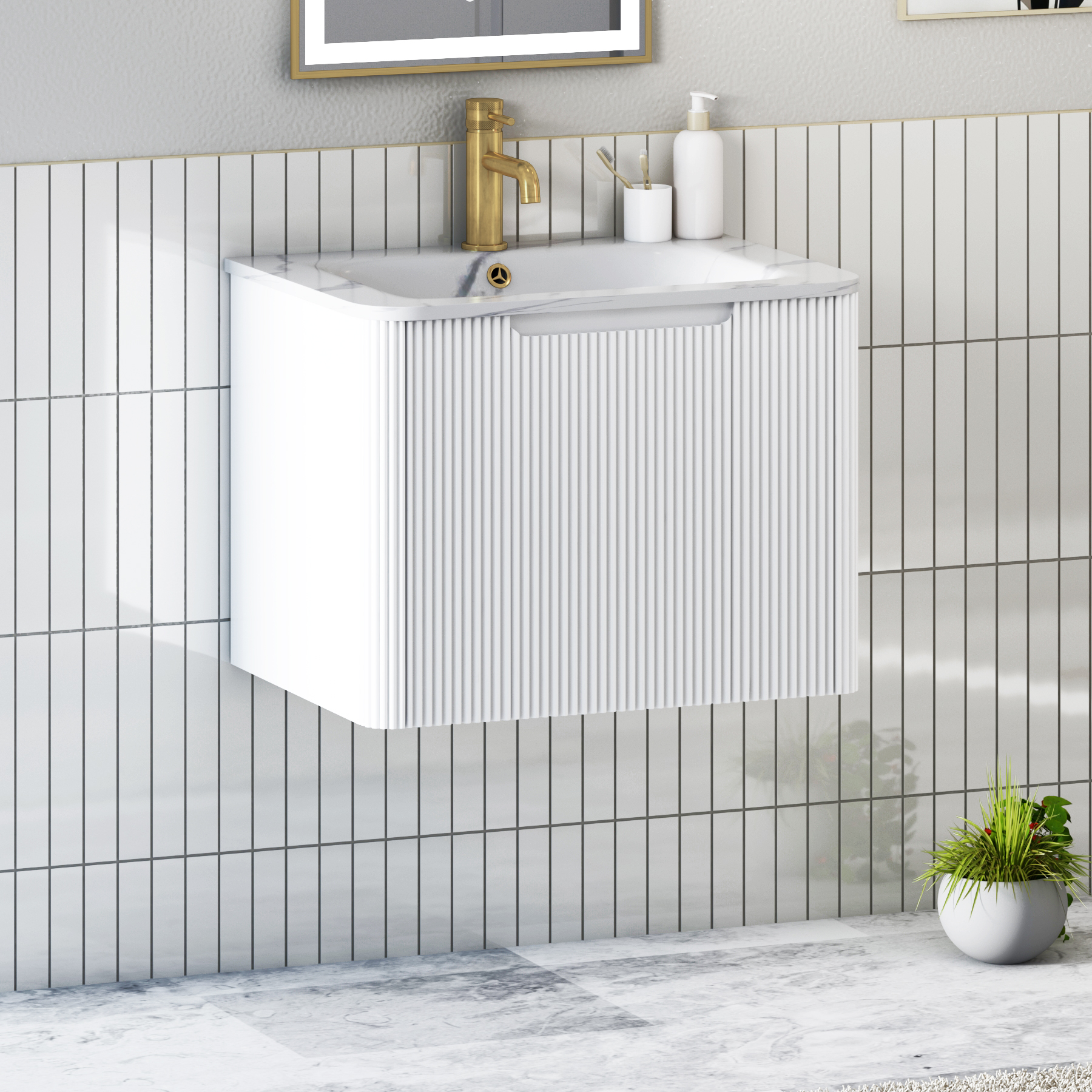 Avenza 600mm Matt White Wall Hung Vanity Unit 1 Drawer with Optional Basin