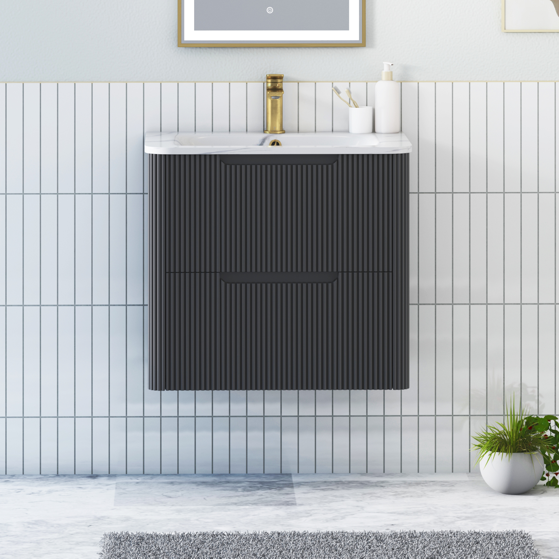 Avenza Fluted 2 Drawer Wall Hung Vanity Unit – Multiple Sizes, Colours & Optional Basins