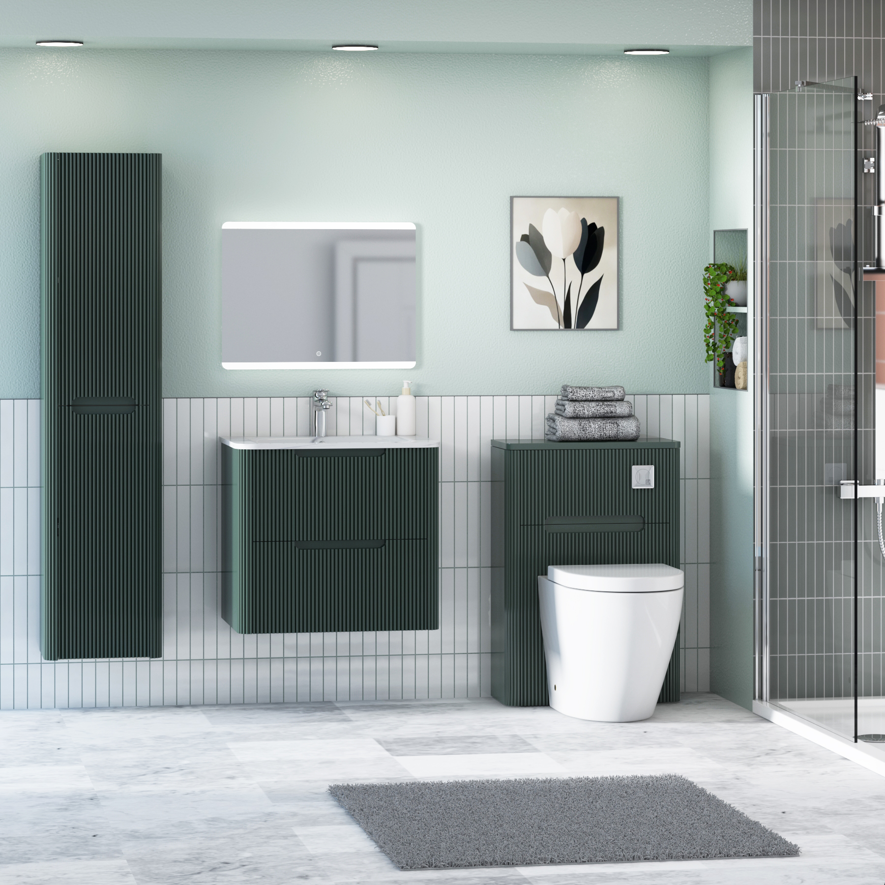 Avenza 600/700/800mm Deep Moss Green Wall Hung Vanity Unit 2 Drawer with Optional Basin