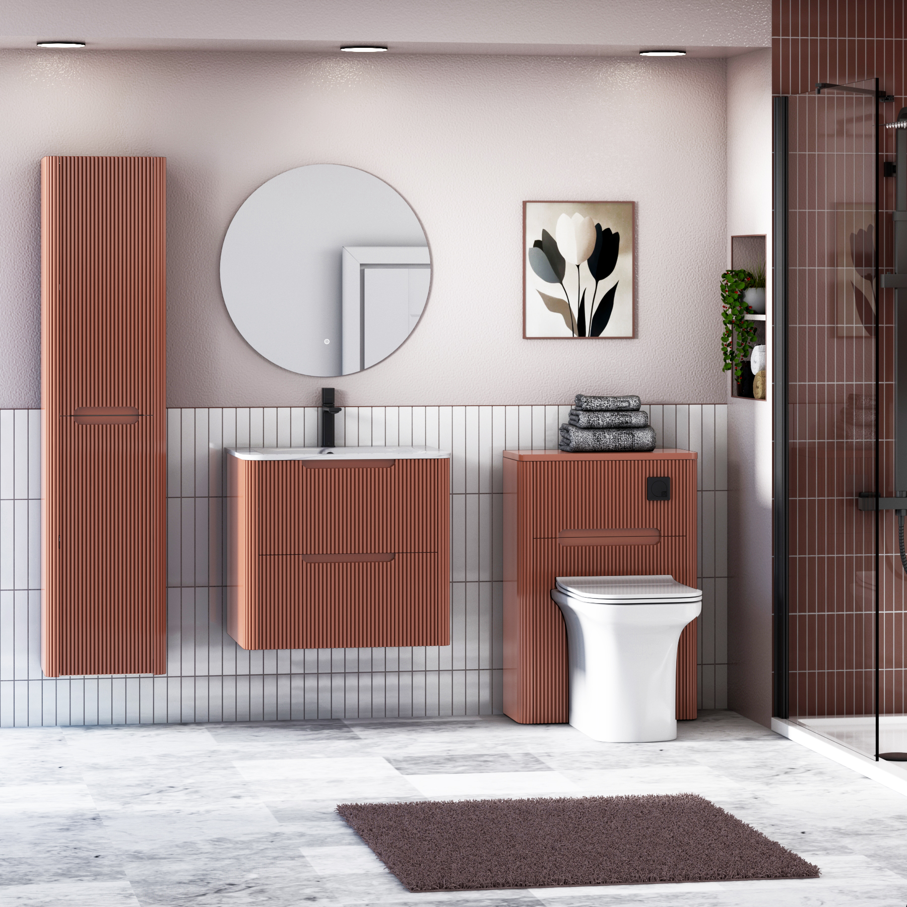 Avenza 600/700/800mm Terracotta Clay Wall Hung Vanity Unit 2 Drawer with Optional Basin