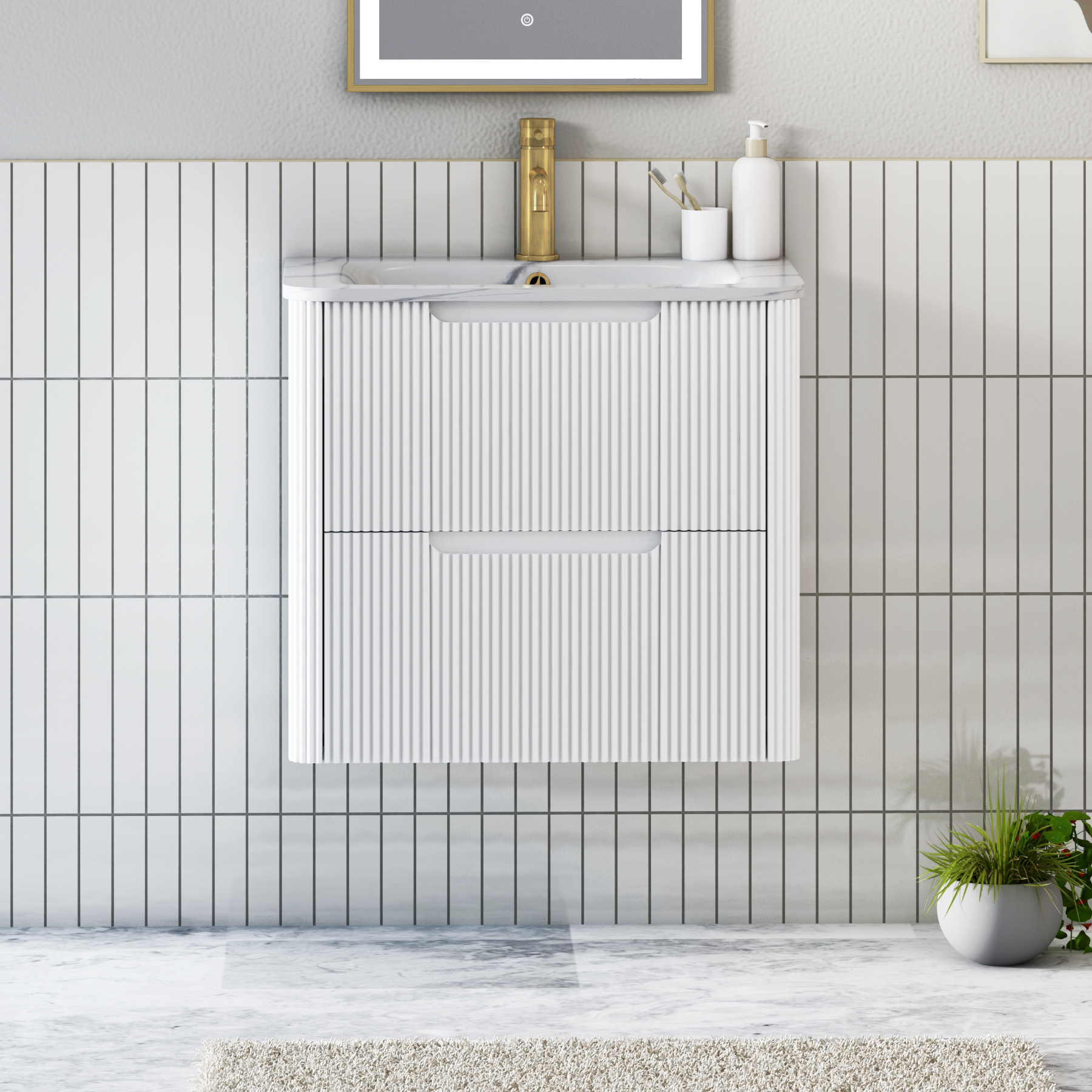 Avenza 600/700/800mm Matt White Wall Hung Vanity Unit 2 Drawer with Optional Basin