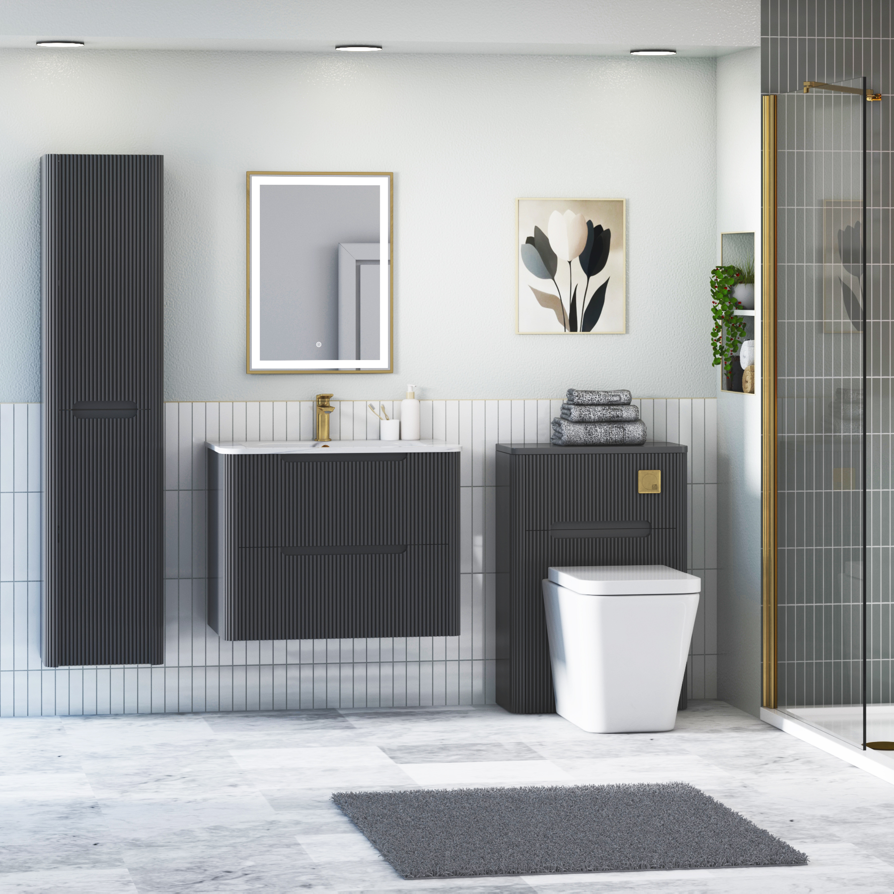 Avenza 600/700/800mm Matt Obsidian Black Wall Hung Vanity Unit 2 Drawer with Optional Basin