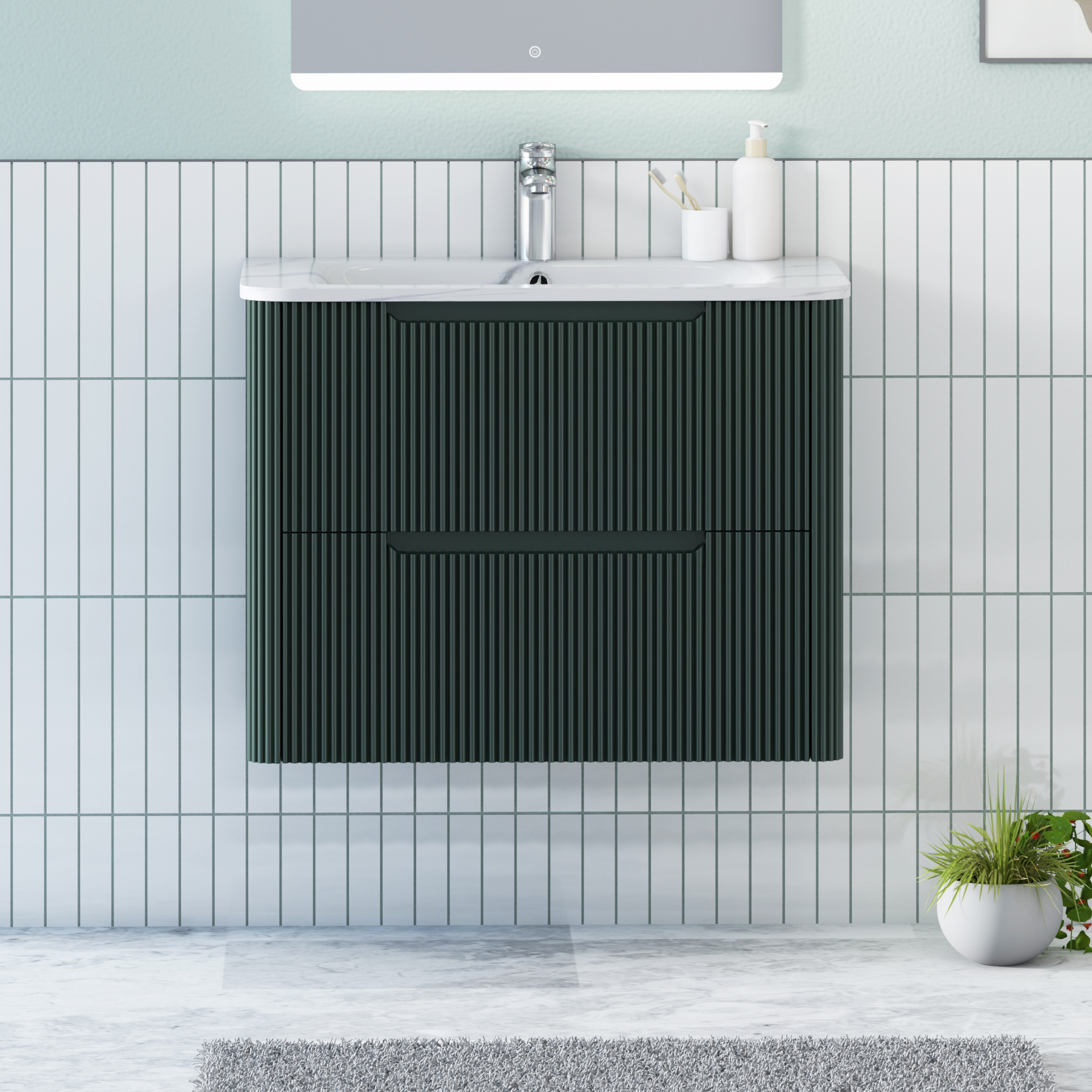 Avenza 600/700/800mm Deep Moss Green Wall Hung Vanity Unit 2 Drawer with Optional Basin
