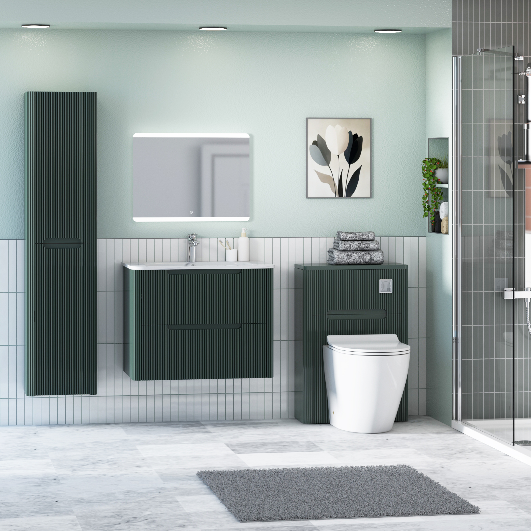 Avenza 600/700/800mm Deep Moss Green Wall Hung Vanity Unit 2 Drawer with Optional Basin