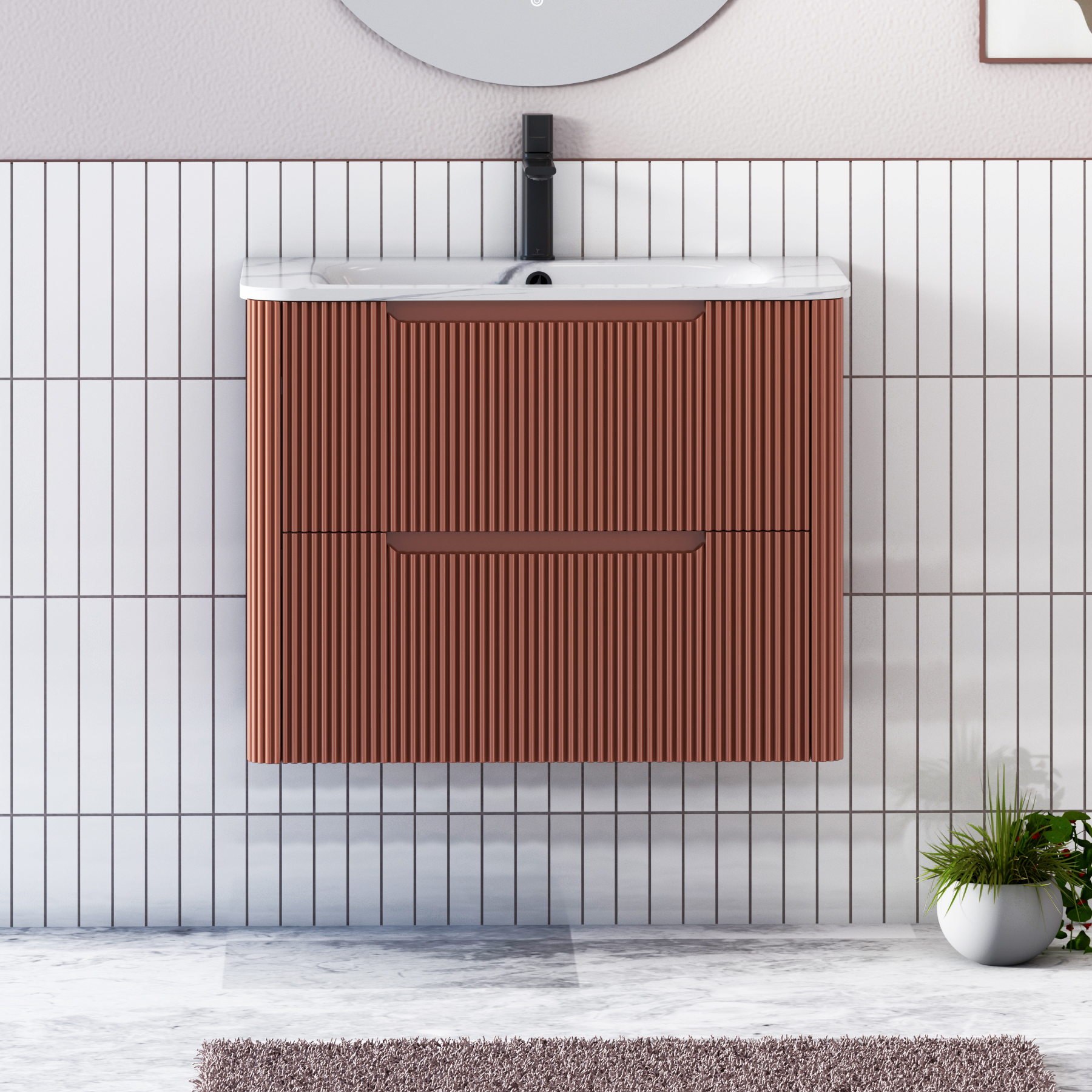 Avenza 600/700/800mm Terracotta Clay Wall Hung Vanity Unit 2 Drawer with Optional Basin