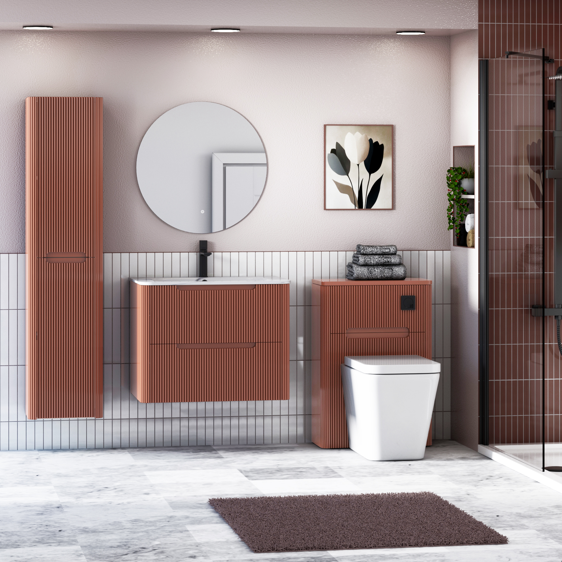 Avenza 600/700/800mm Terracotta Clay Wall Hung Vanity Unit 2 Drawer with Optional Basin
