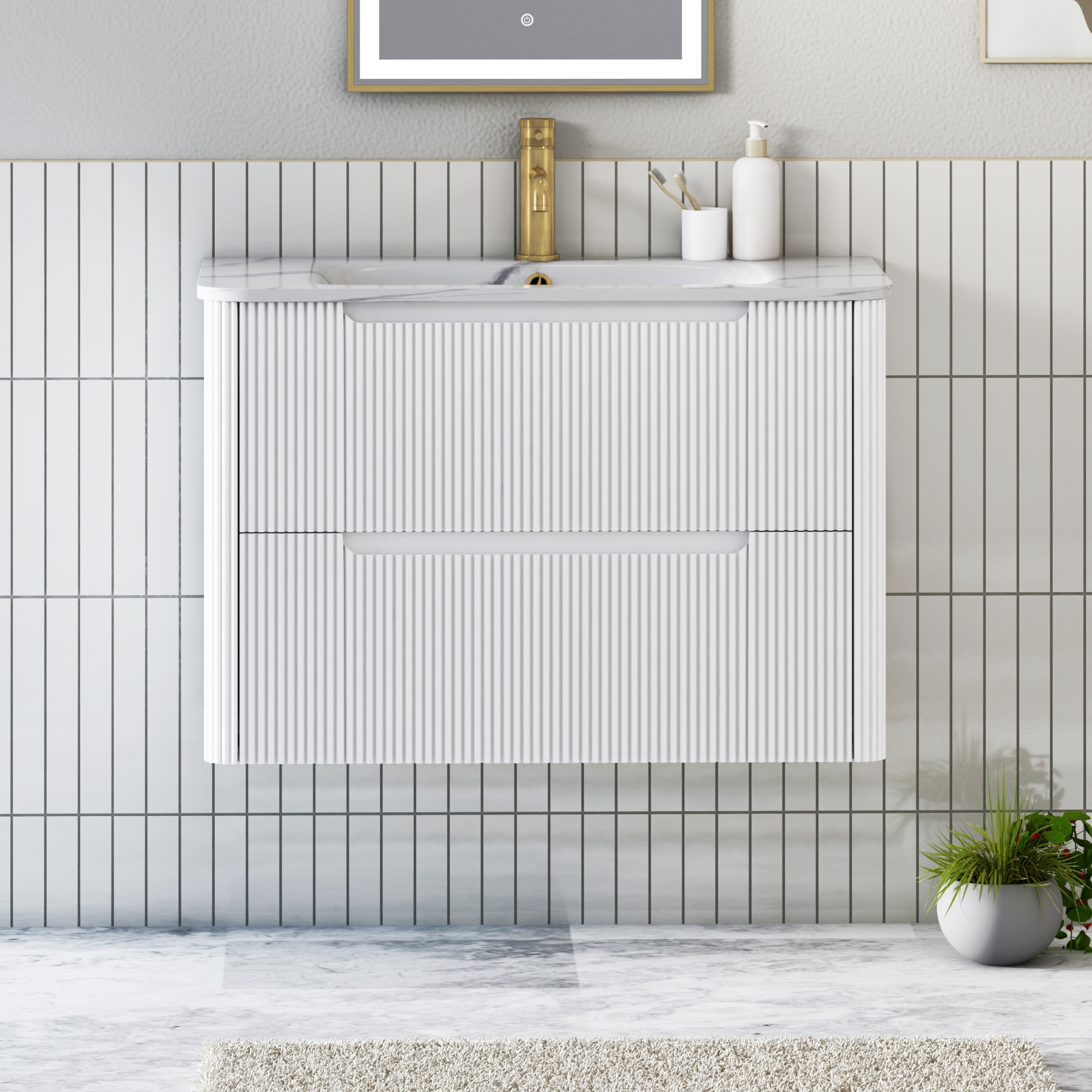 Avenza 600/700/800mm Matt White Wall Hung Vanity Unit 2 Drawer with Optional Basin