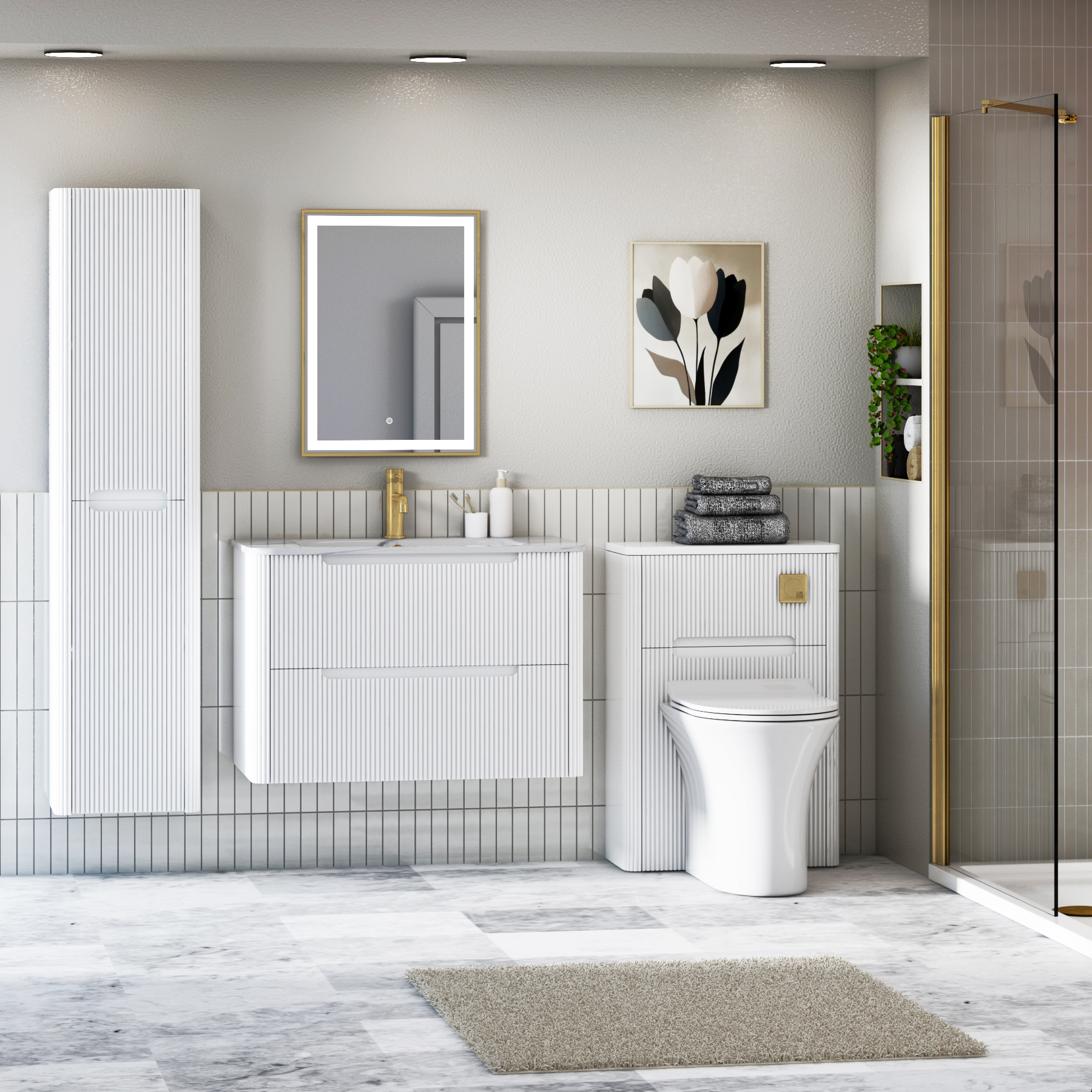 Avenza 600/700/800mm Matt White Wall Hung Vanity Unit 2 Drawer with Optional Basin
