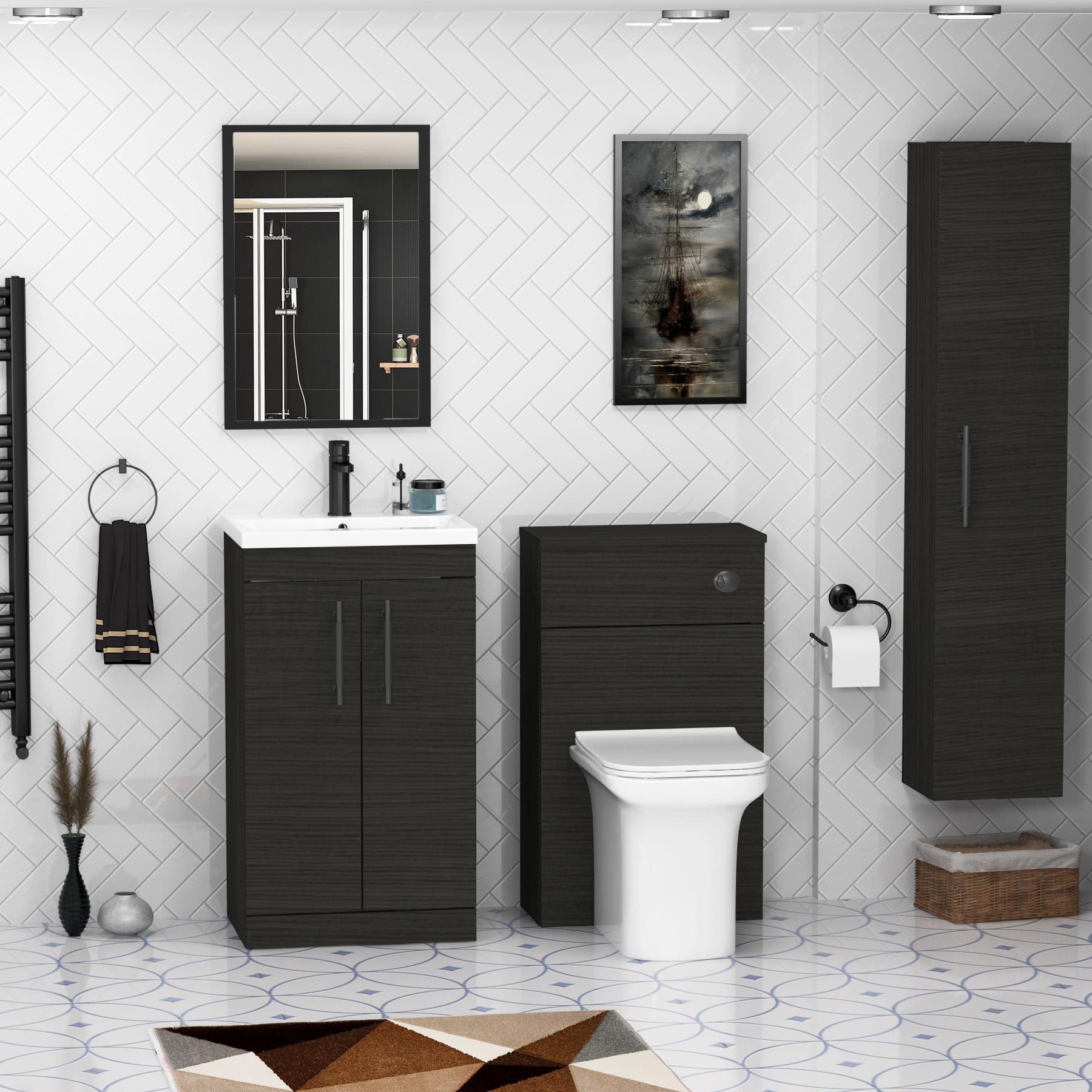 Black and deals white bathroom furniture