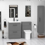 Cesar 600mm Floor Standing Vanity Unit Indigo Grey Gloss 2 Drawer Minimalist Basin Unit with Matt Black Handle