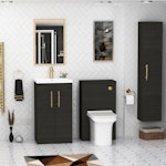 Cesar 500mm Floor Standing Vanity Sink Unit Hale Black 2 Door - Minimalist with Brushed Brass Handle