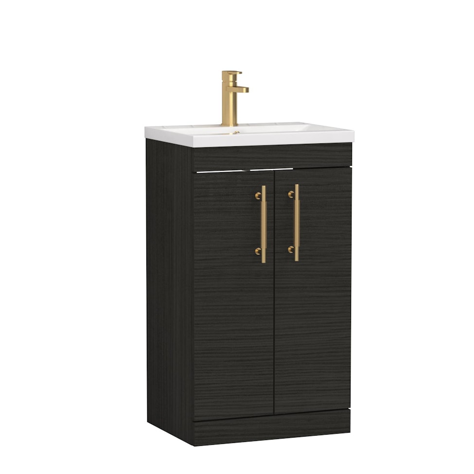 Cesar 500mm Floor Standing Vanity Sink Unit Hale Black 2 Door - Mid-Edge with Brushed Brass Handle