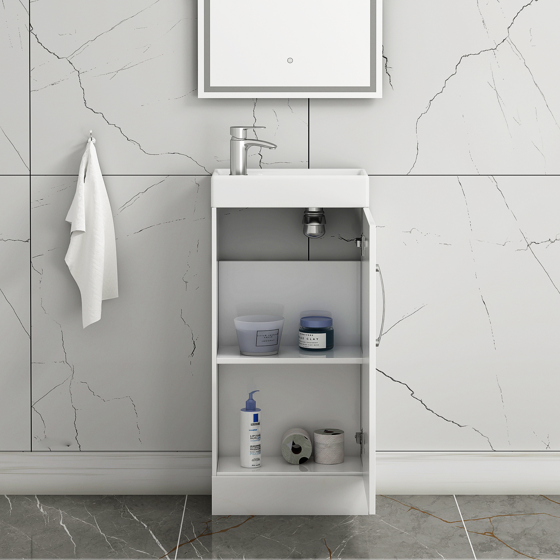 Como 400mm Floor Standing Vanity Unit Gloss White 1 Door Basin