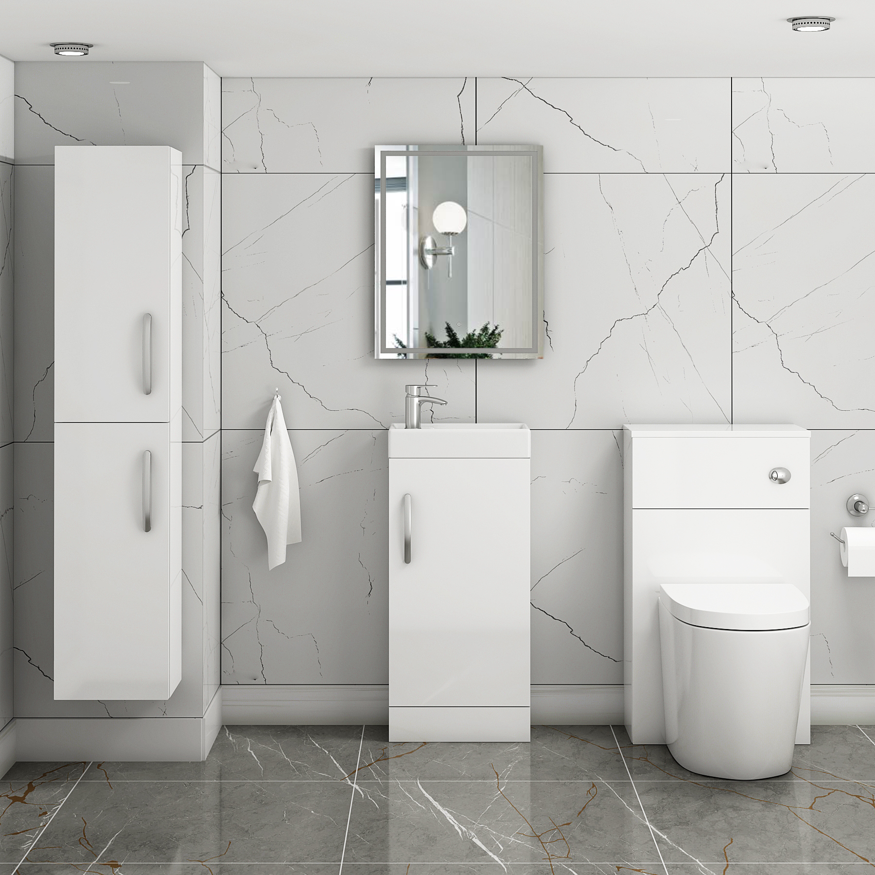 Como 400mm Floor Standing Vanity Unit Gloss White - 1 Door Basin Unit