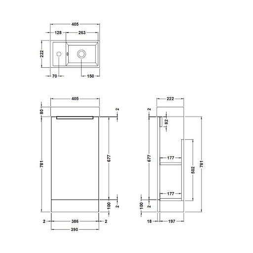 Como 400mm Gloss White Floor Standing Vanity Unit with 1 Door Brushed Brass Handle
