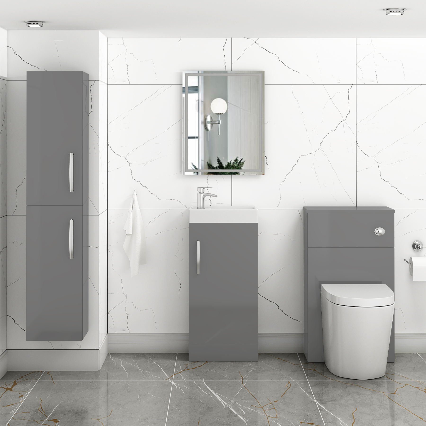 Como 400mm Floor Standing Vanity Unit Indigo Grey Gloss - 1 Door Basin Unit