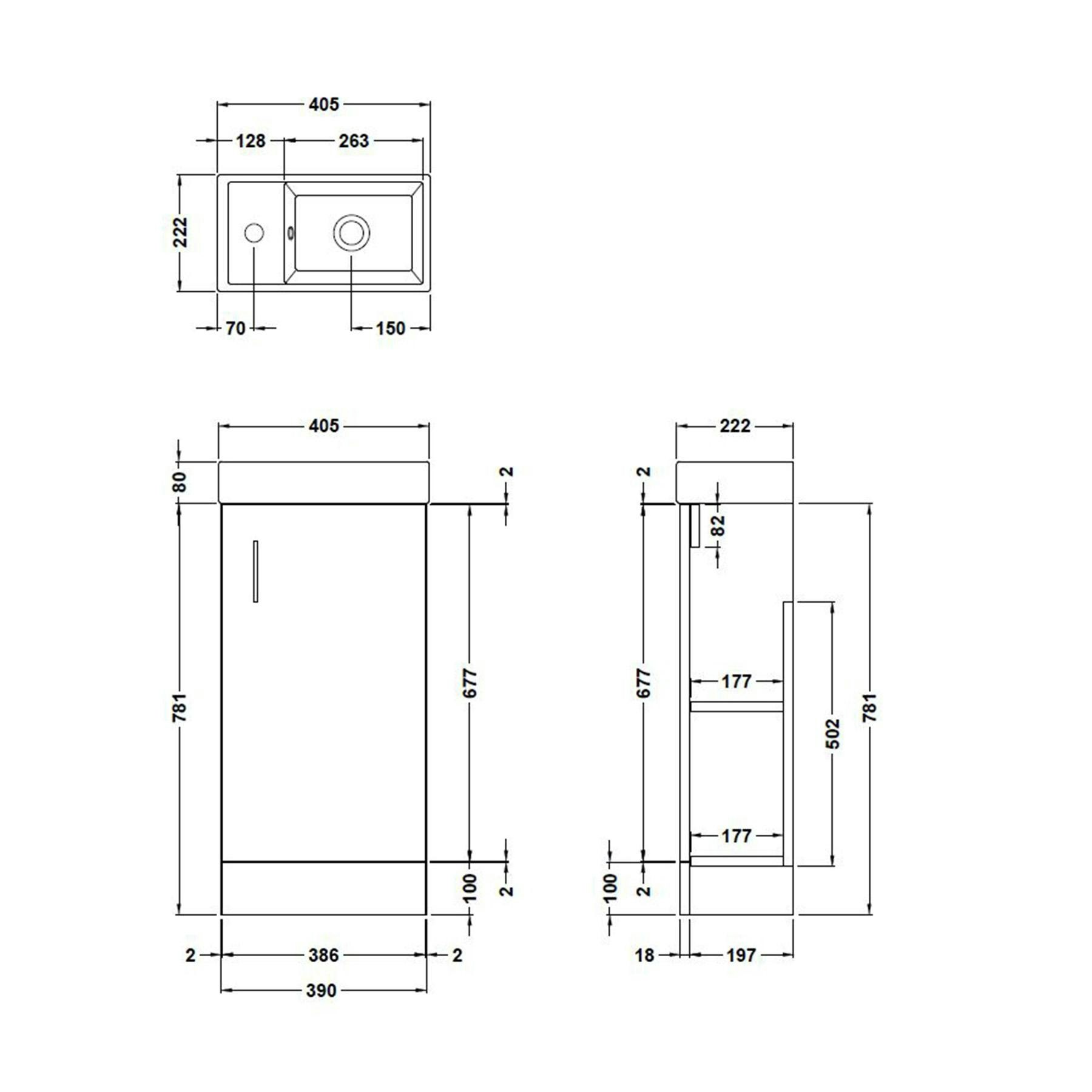 Como 400mm Floor Standing Vanity Unit Indigo Grey Gloss - 1 Door Basin Unit
