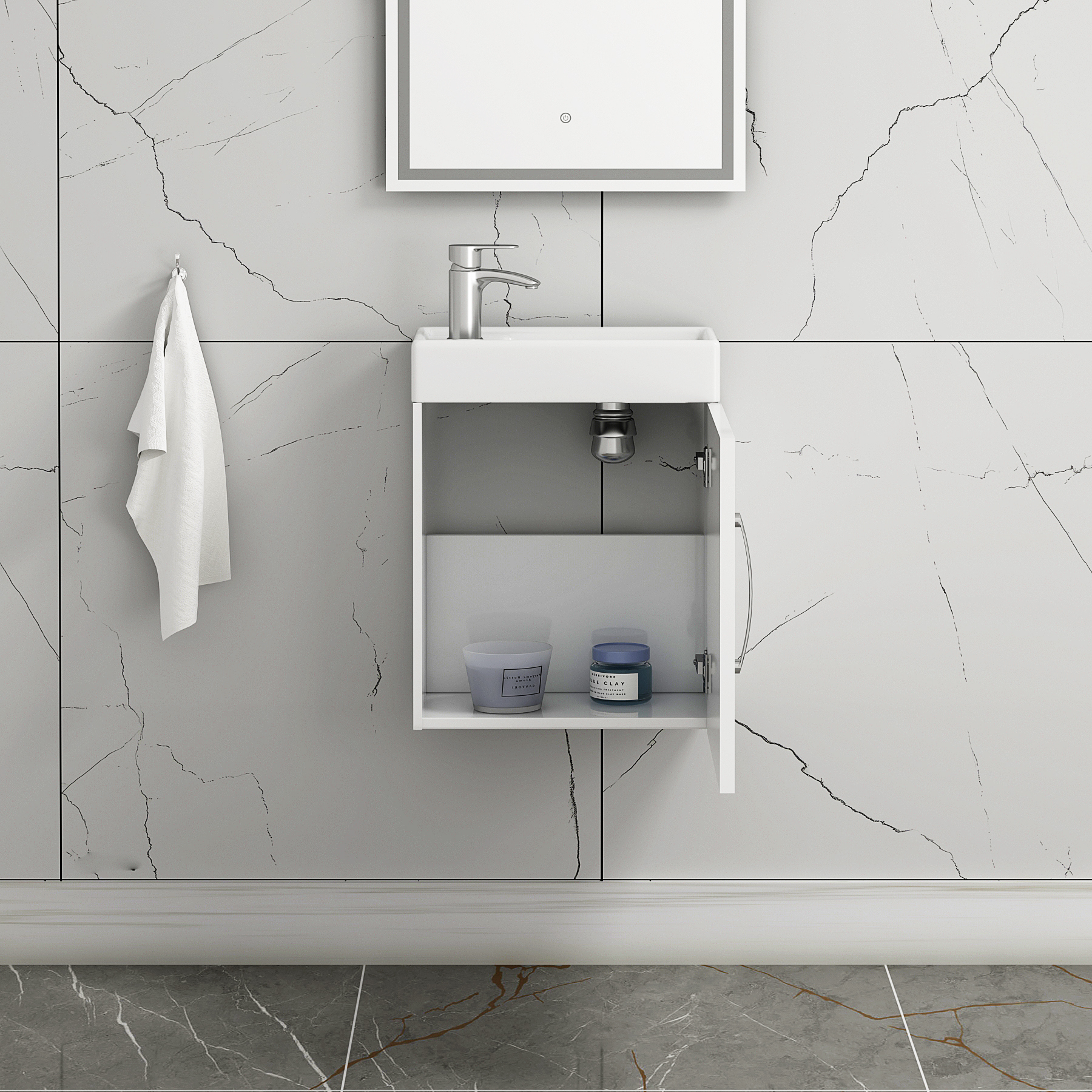 Como 400mm Cloakroom Wall Hung Vanity Sink Unit Gloss White - 1 Door