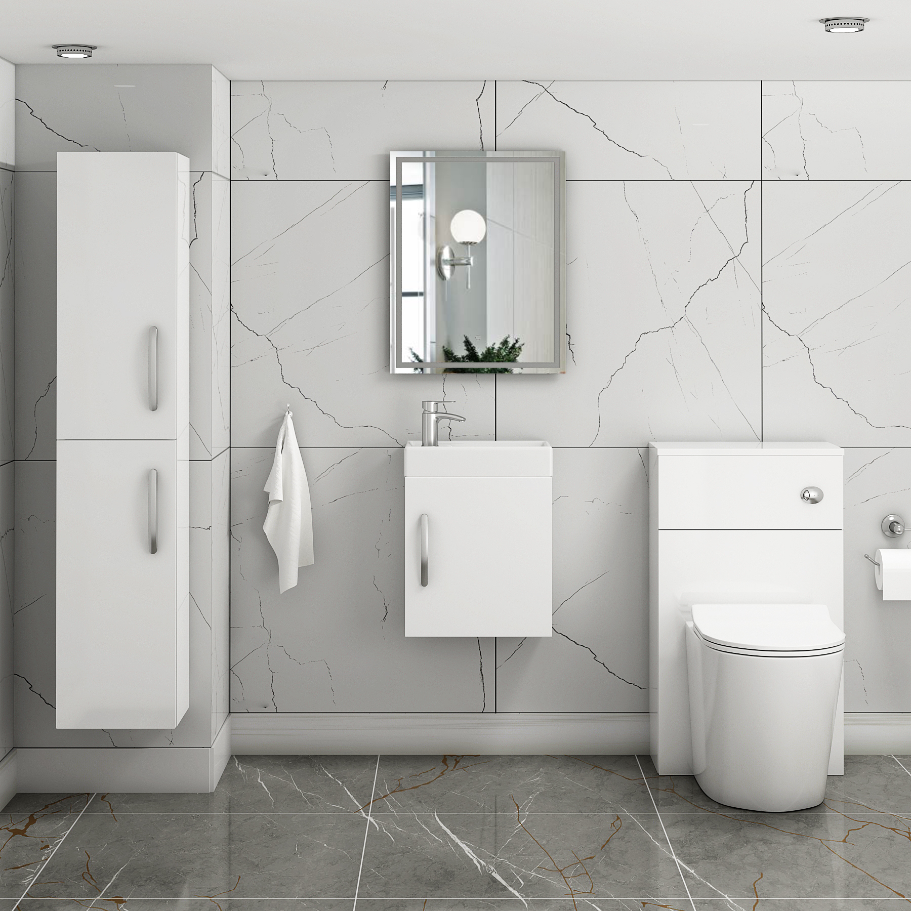 Como 400mm Cloakroom Wall Hung Vanity Sink Unit Gloss White - 1 Door