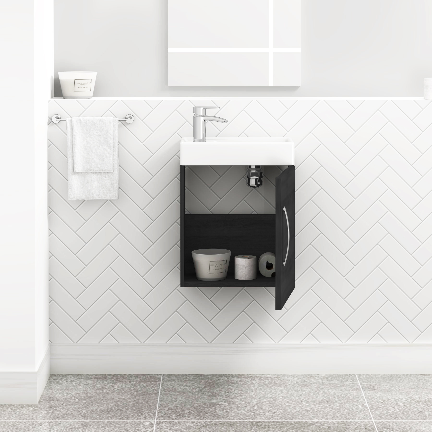 Como 400mm Cloakroom Wall Hung Vanity Sink Unit Hale Black - 1 Door