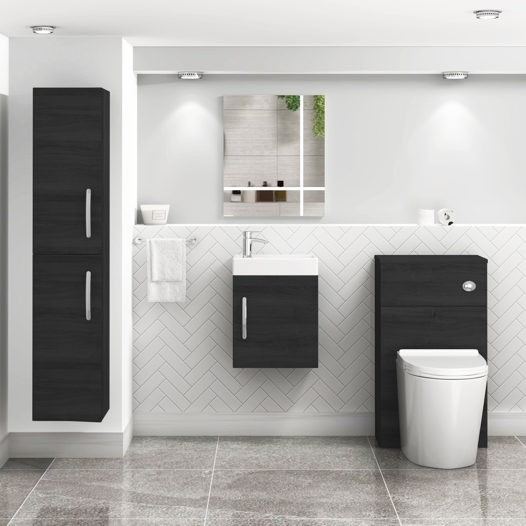 Como 400mm Cloakroom Wall Hung Vanity Sink Unit Hale Black - 1 Door