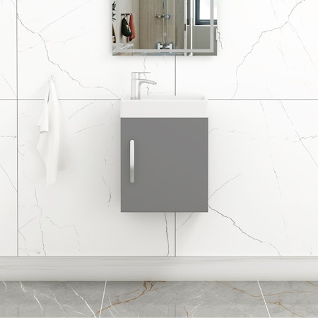 Como 400mm Wall Hung Vanity Sink Unit Indigo Grey Gloss - 1 Door Cloakroom