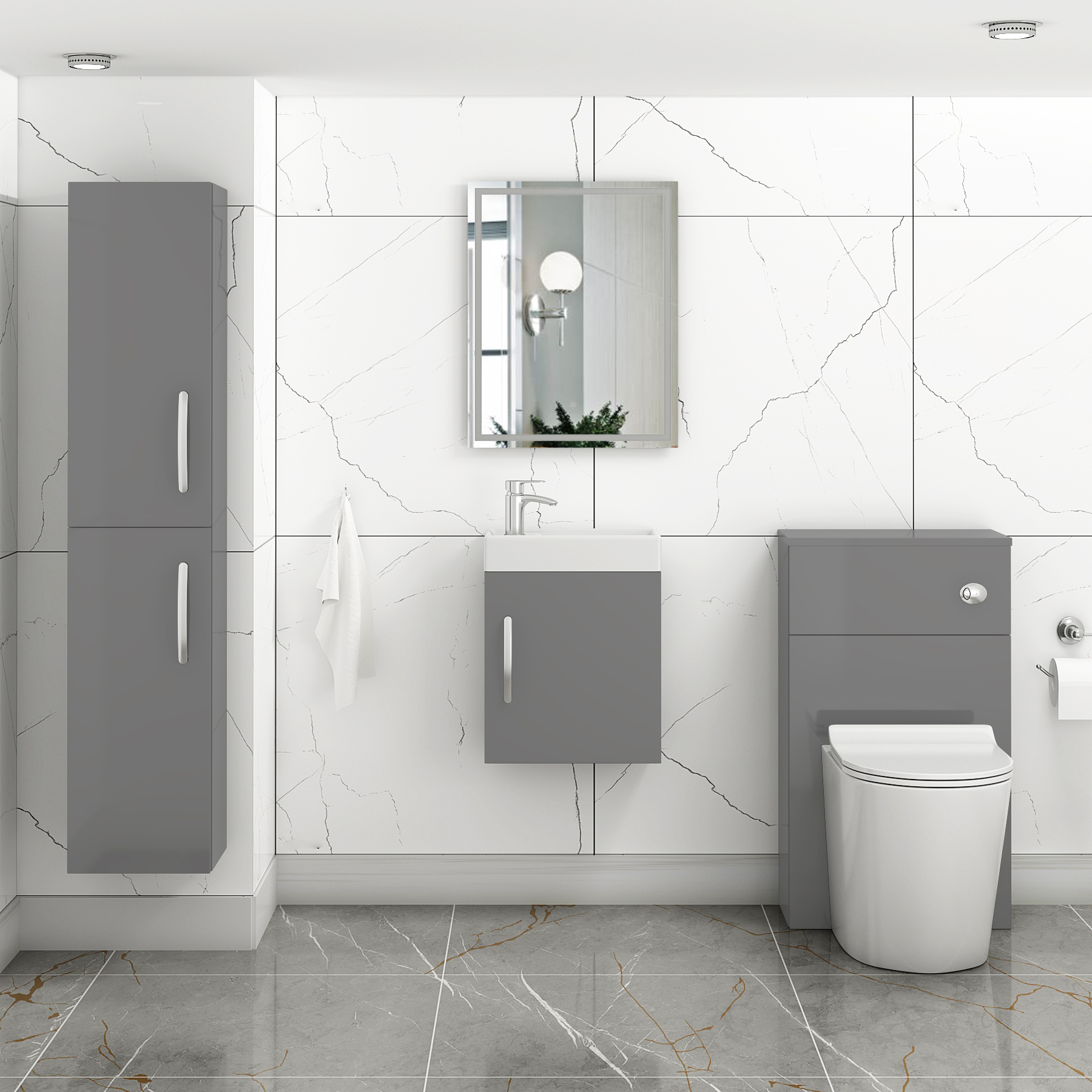 Como 400mm Wall Hung Vanity Sink Unit Indigo Grey Gloss - 1 Door Cloakroom