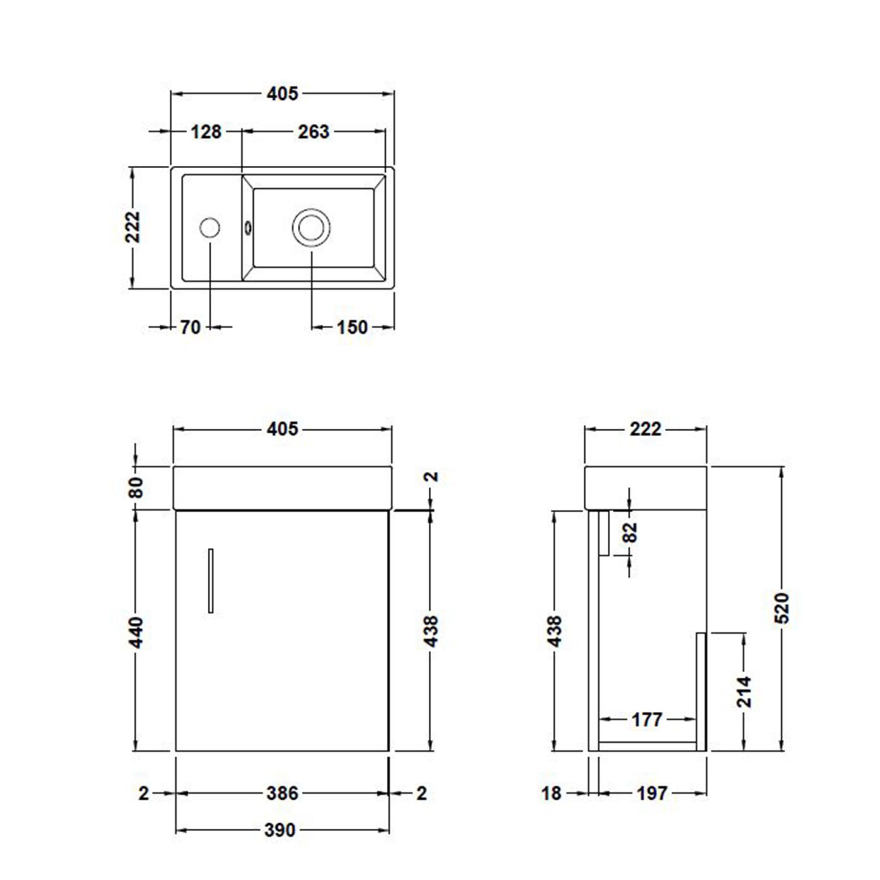 Como 400mm Cloakroom Wall Hung Vanity Sink Unit Hale Black - 1 Door