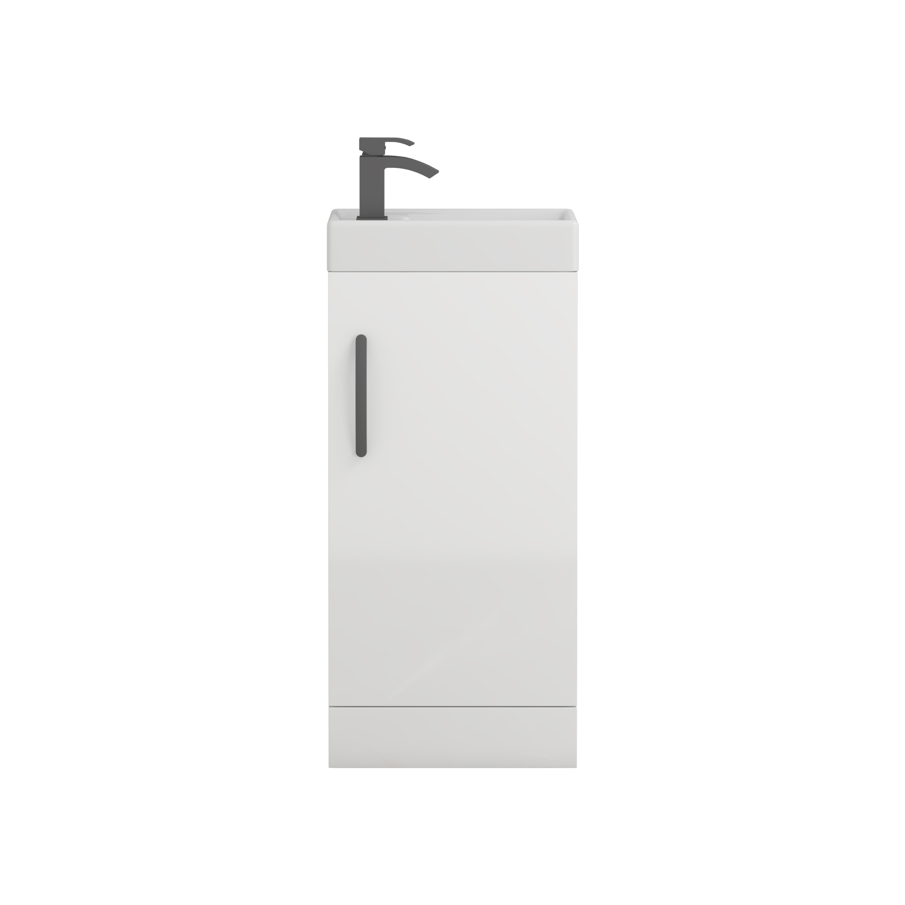 Como 400mm Floor Standing Vanity Unit Gloss White - 1 Door Basin Unit with Matt Black Handle