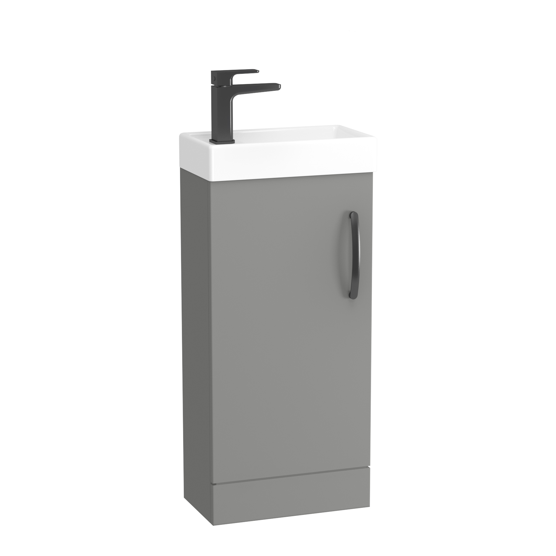 Como 400mm Floor Standing Vanity Unit Indigo Grey Gloss - 1 Door Basin Unit with Matt Black Handle