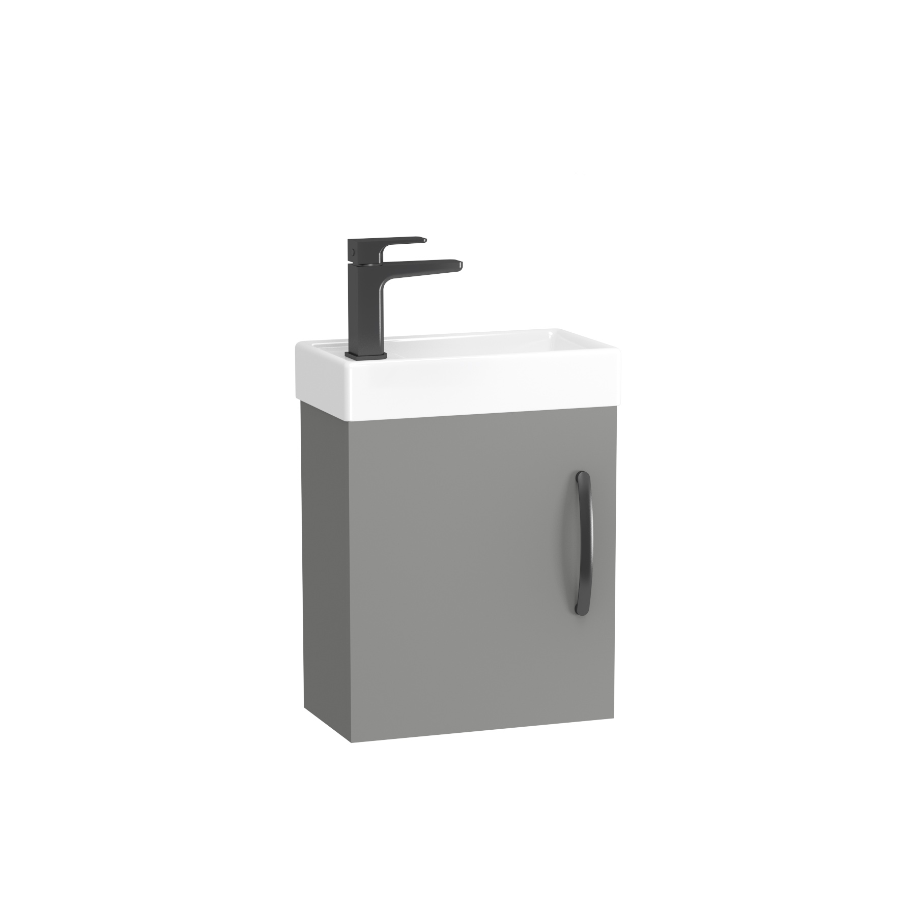 Como 400mm Wall Hung Vanity Sink Unit Indigo Grey Gloss - 1 Door Cloakroom with Matt Black Handle