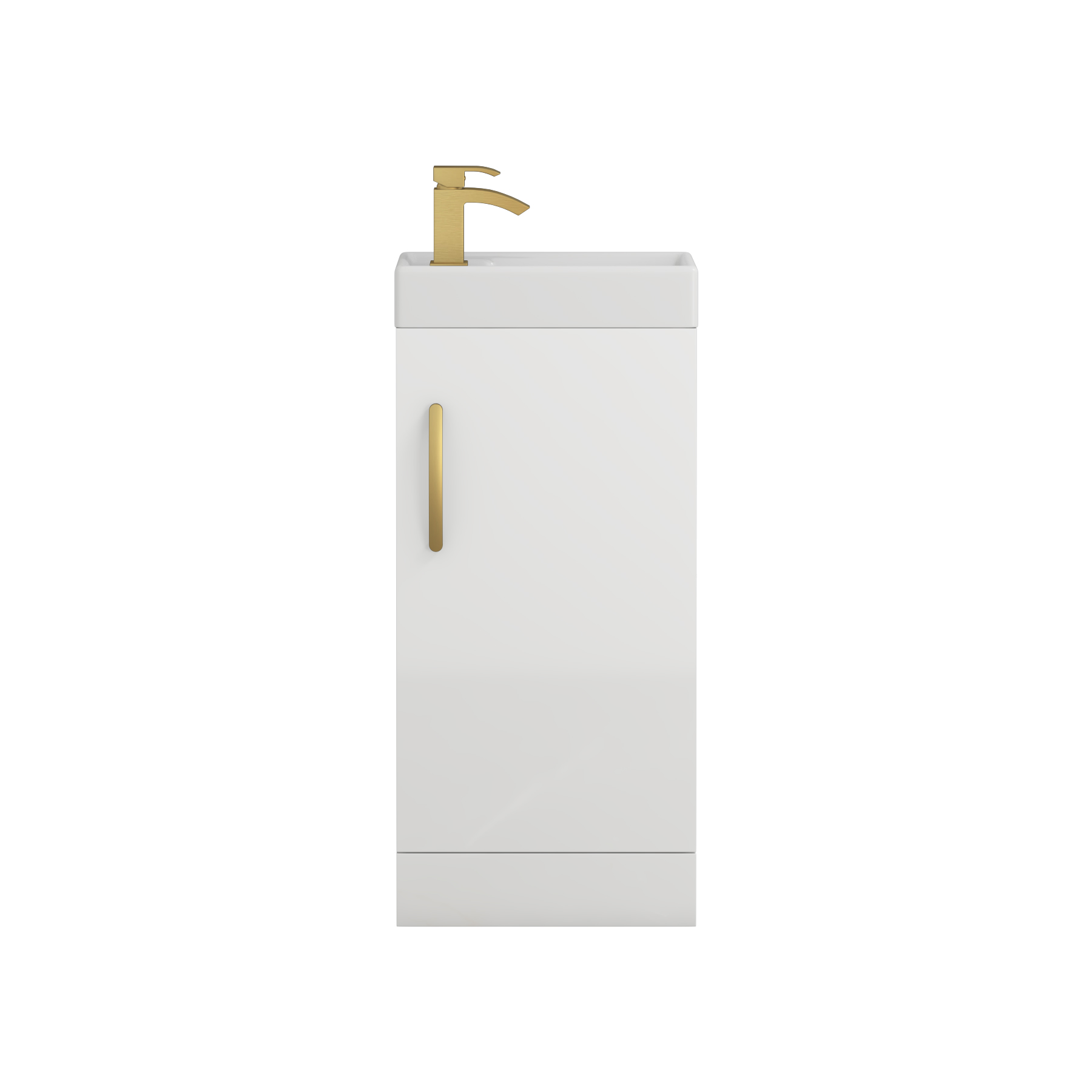 Como 400mm Floor Standing Vanity Unit Gloss White - 1 Door Basin Unit with Brushed Brass Handle