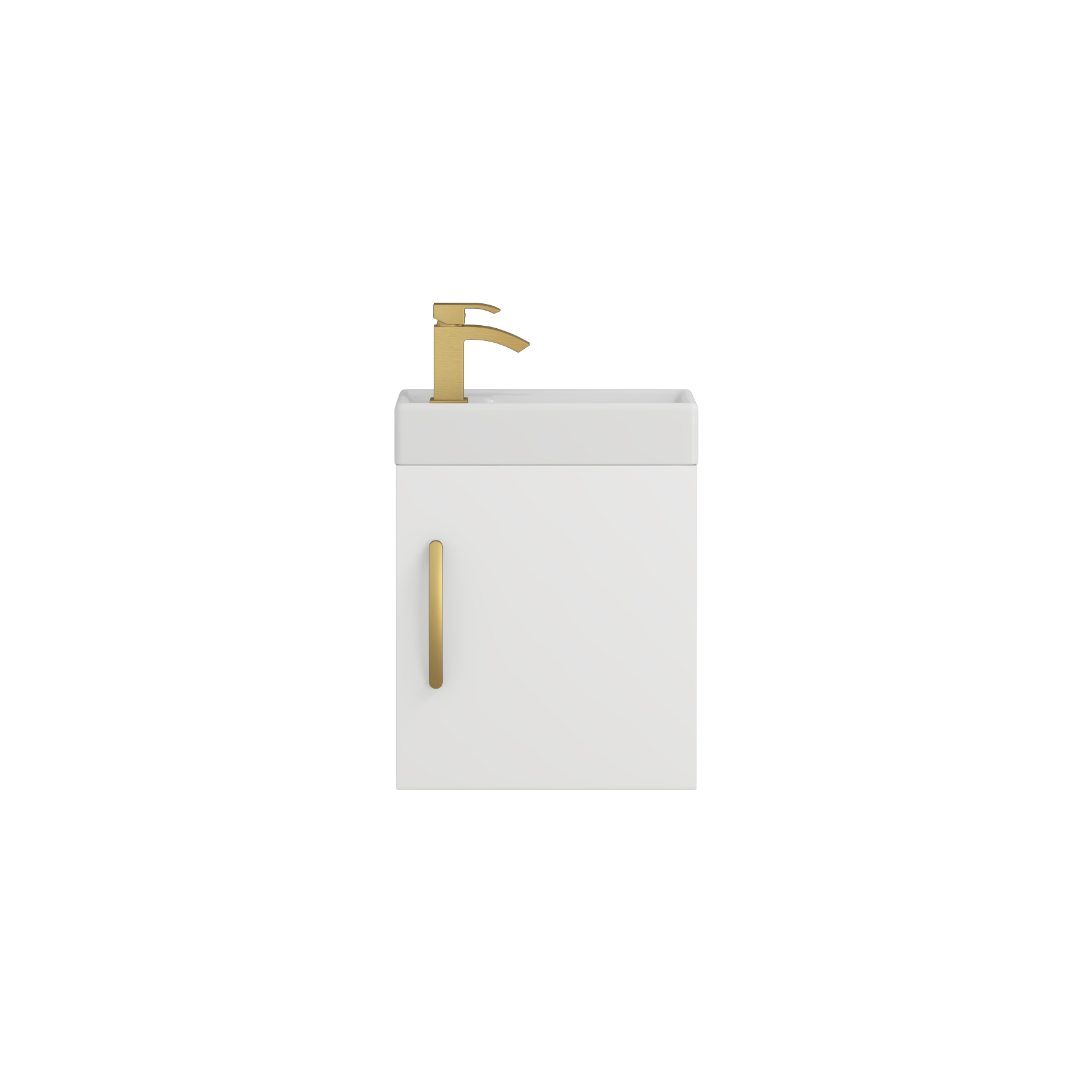 Como 400mm Cloakroom Vanity Basin Sink Unit Wall Hung Gloss White - 1 Door with Brushed Brass Handle
